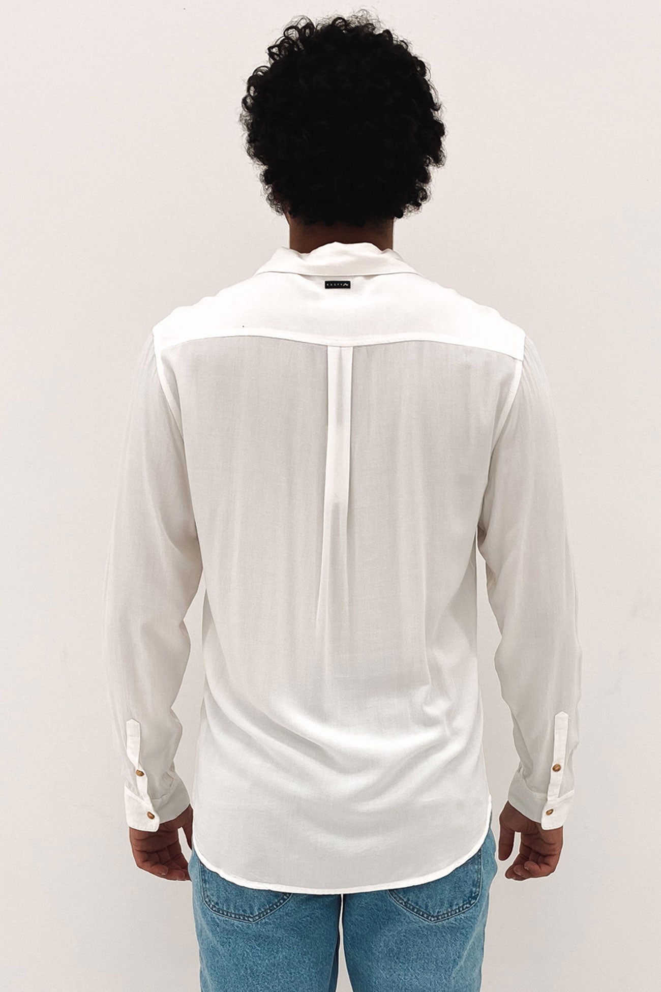 Razor Long Sleeve Rayon Shirt White