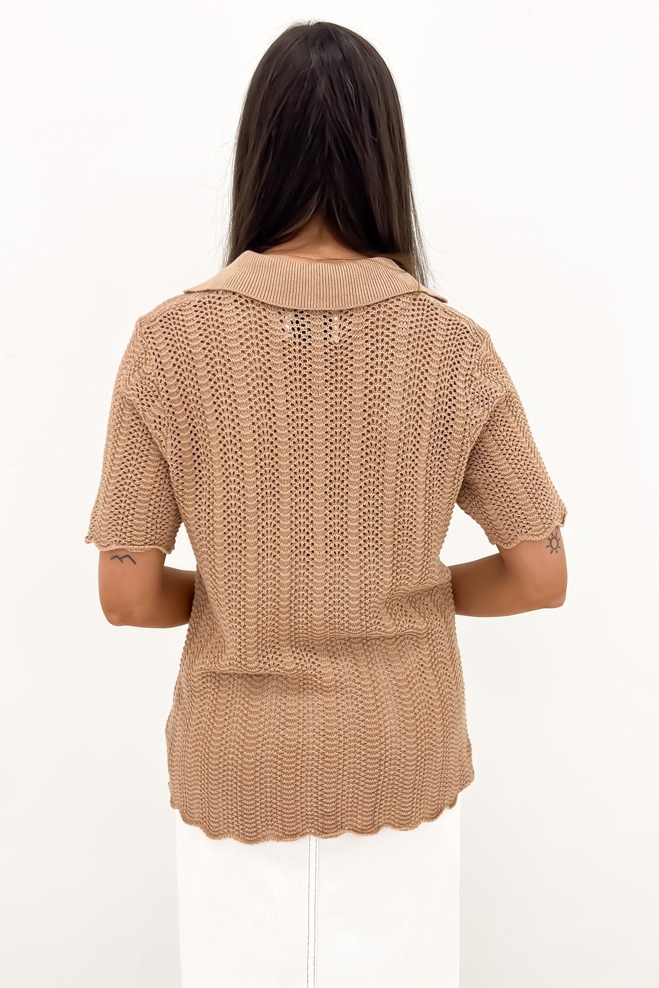 Reagan Crochet Shirt Taupe