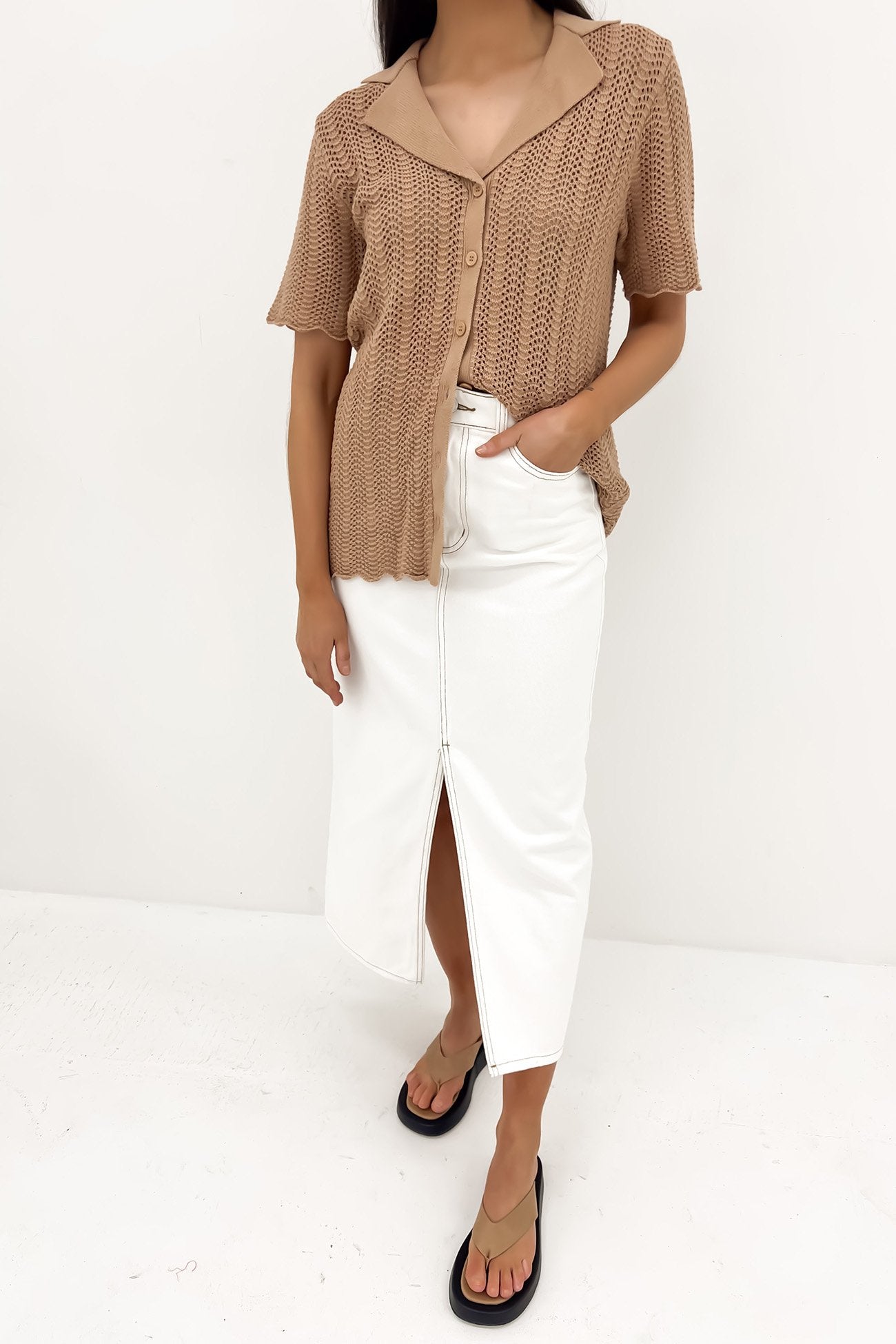 Reagan Crochet Shirt Taupe