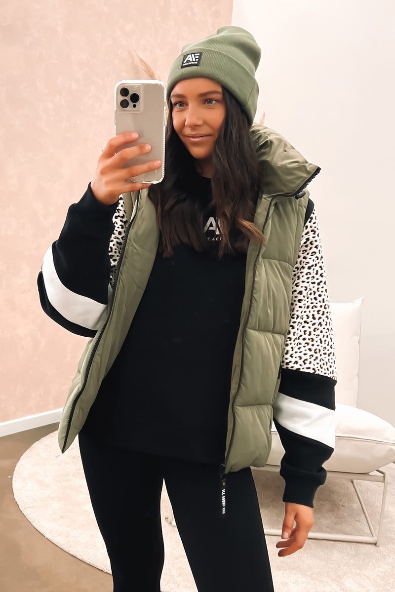 CROPPED PUFFER GILET - Khaki