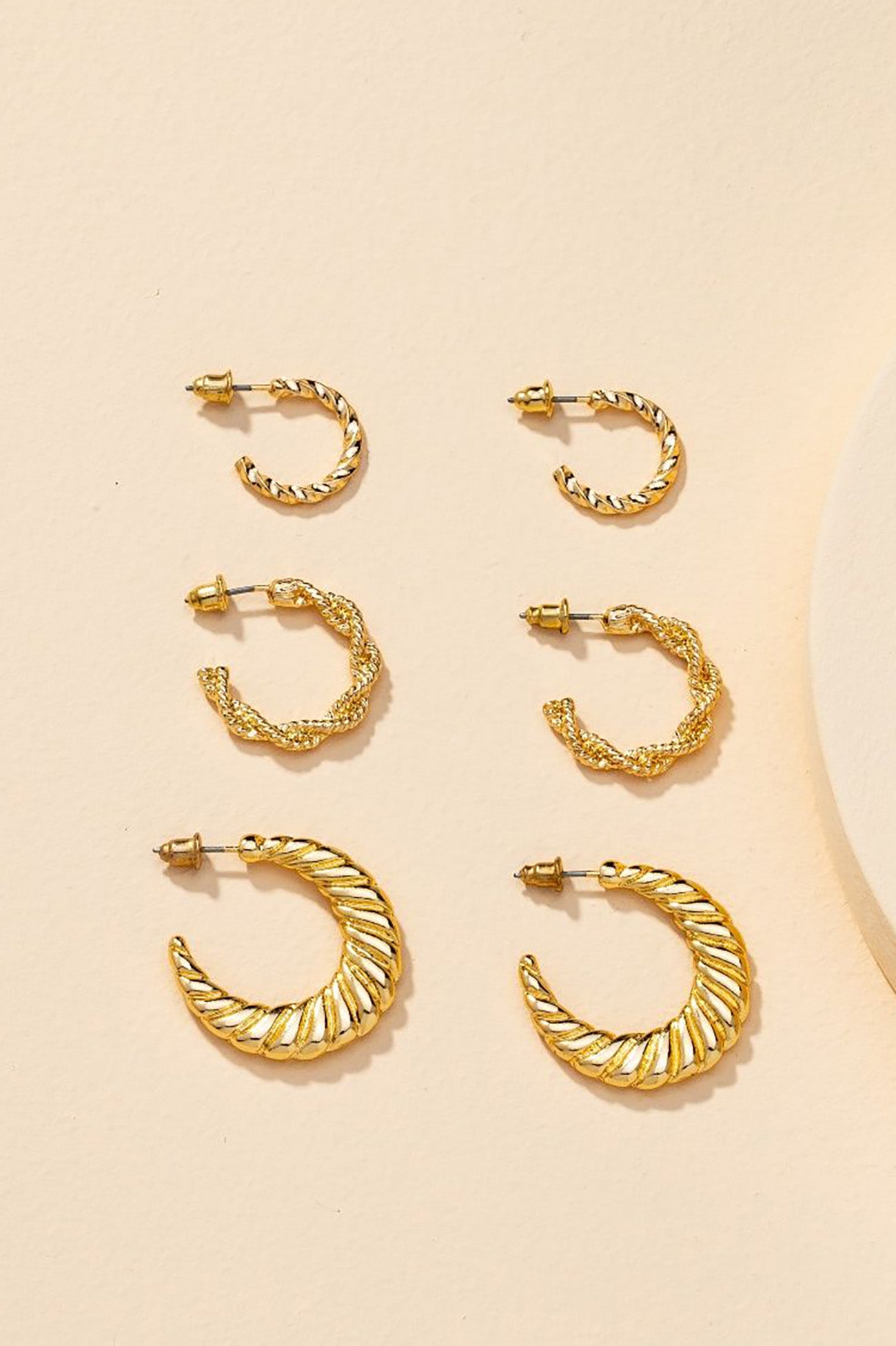 Reta Hoop Earrings 3 Pack Gold