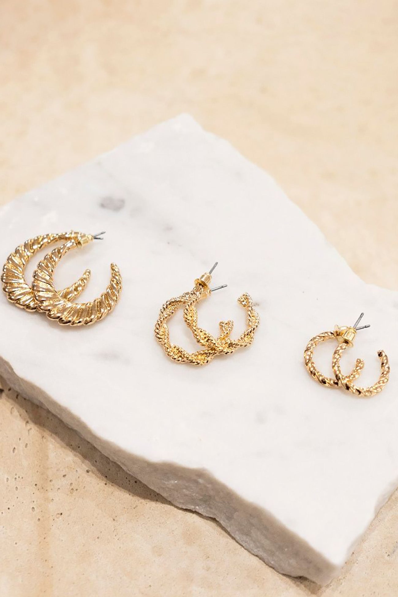 Reta Hoop Earrings 3 Pack Gold