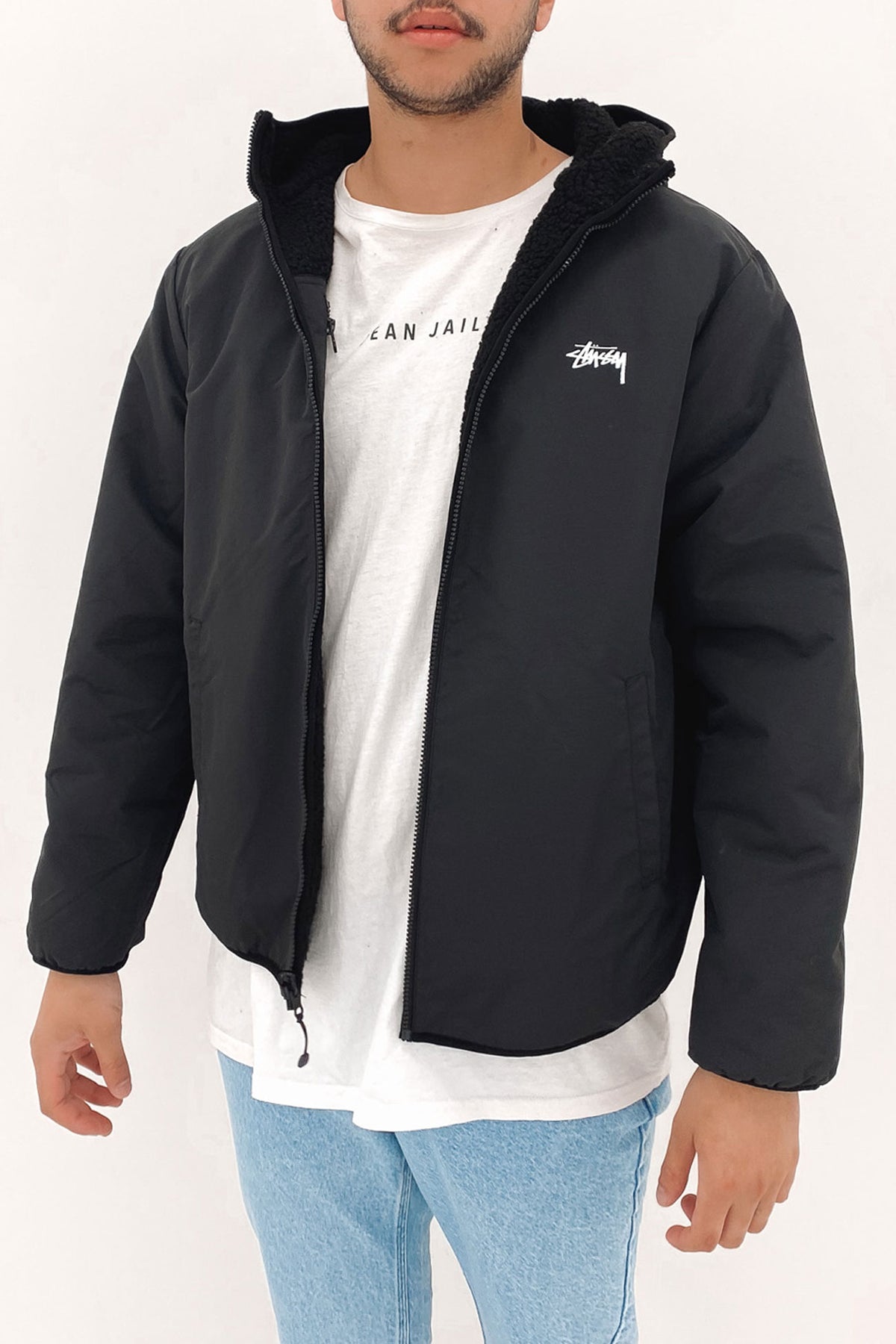 Reversible Sherpa Jacket Black Black - Jean Jail