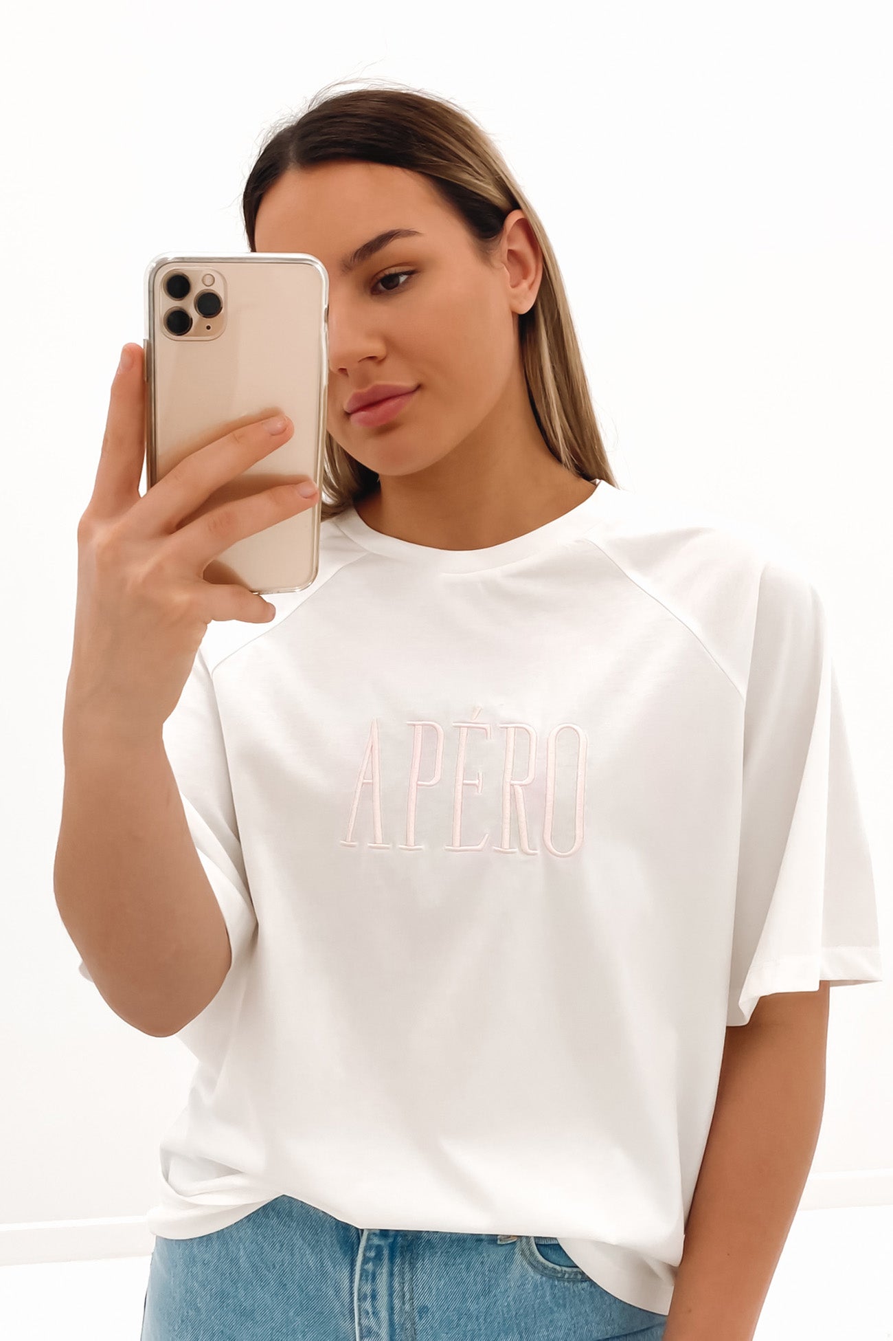 Riviera Embroidered Oversized Tee White Cream