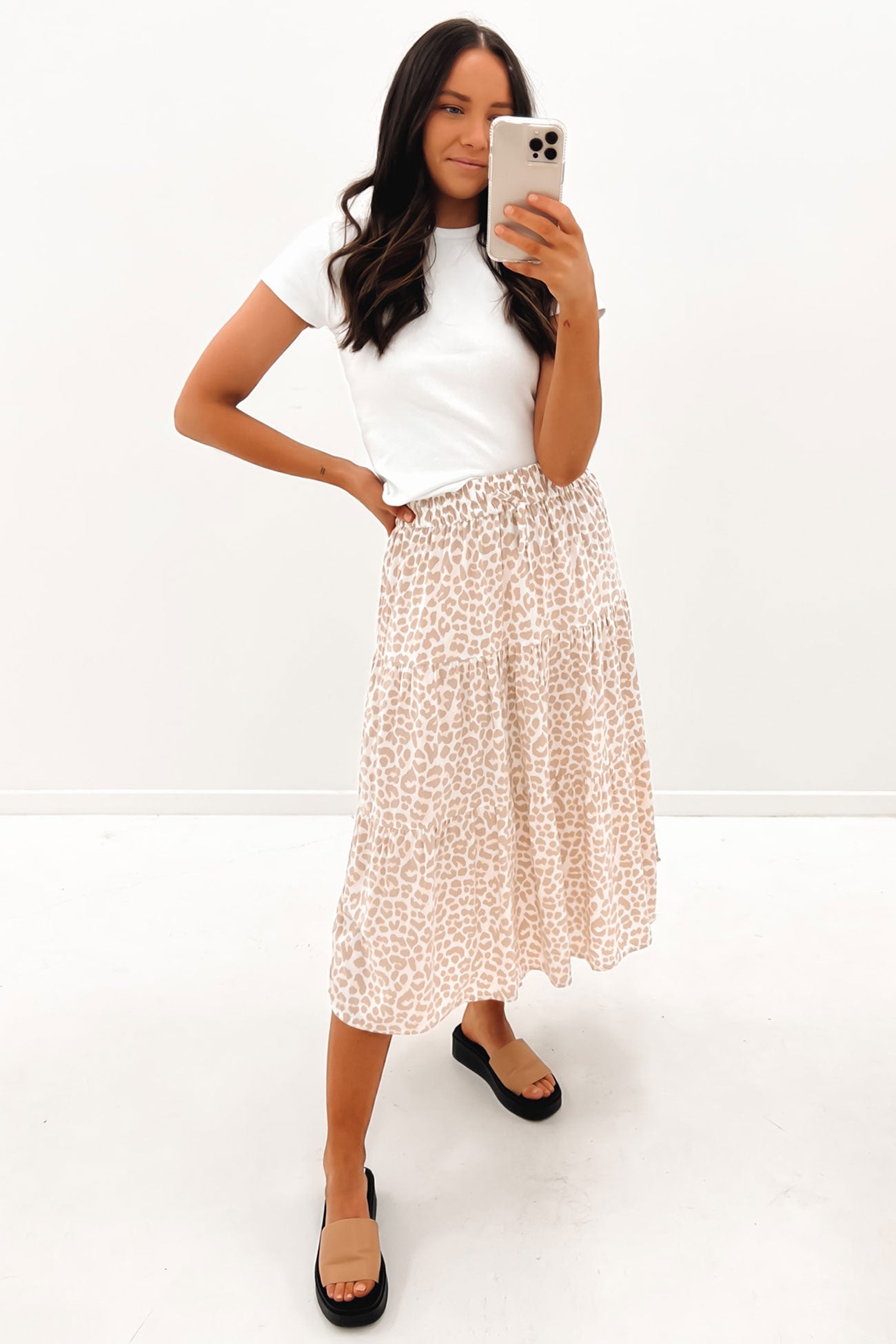 Ruby Midi Skirt Nude Leopard