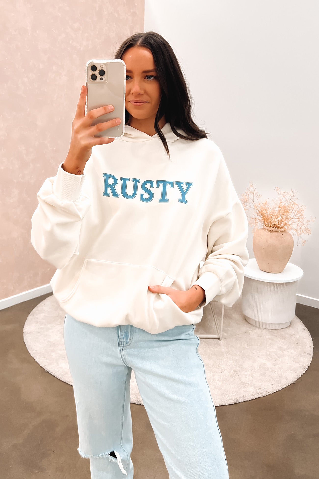 Rusty Boyfriend Hooded Fleece Off White