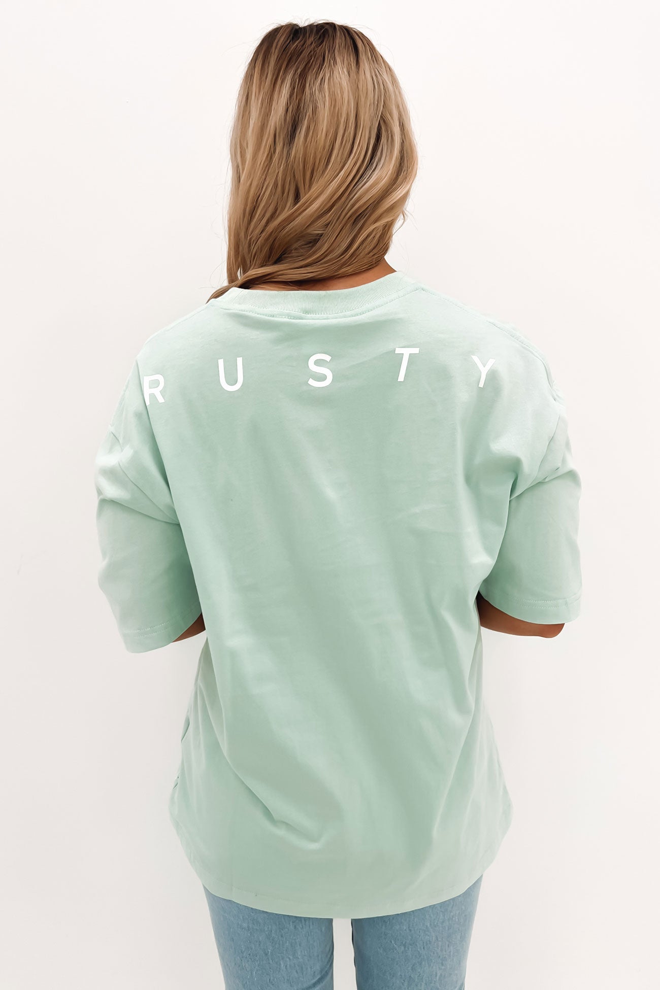 Rusty Essentials Back Oversized Tee Surf Spray