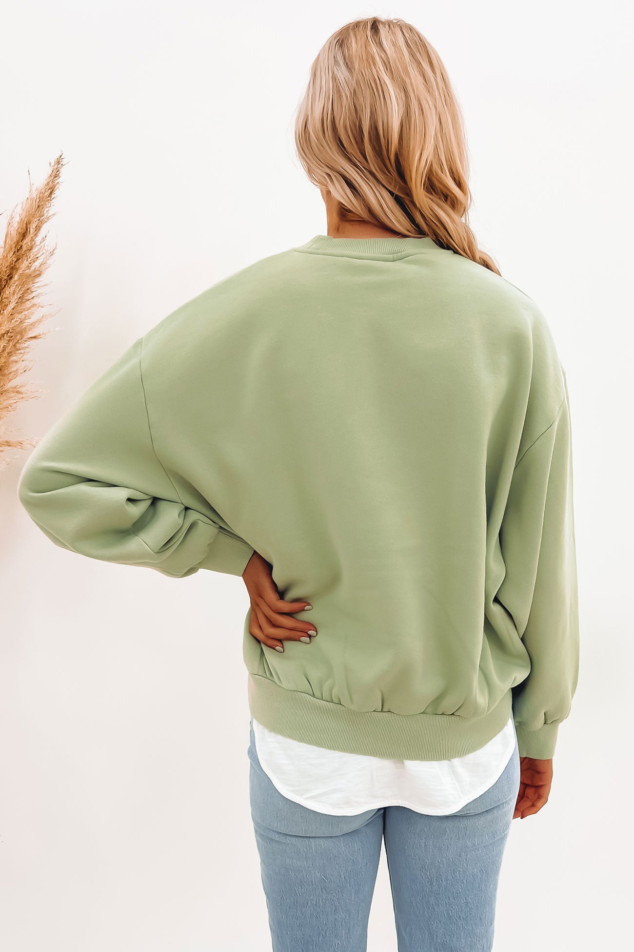 Rusty Script Oversize Crew Neck Fleece Pastel Jade