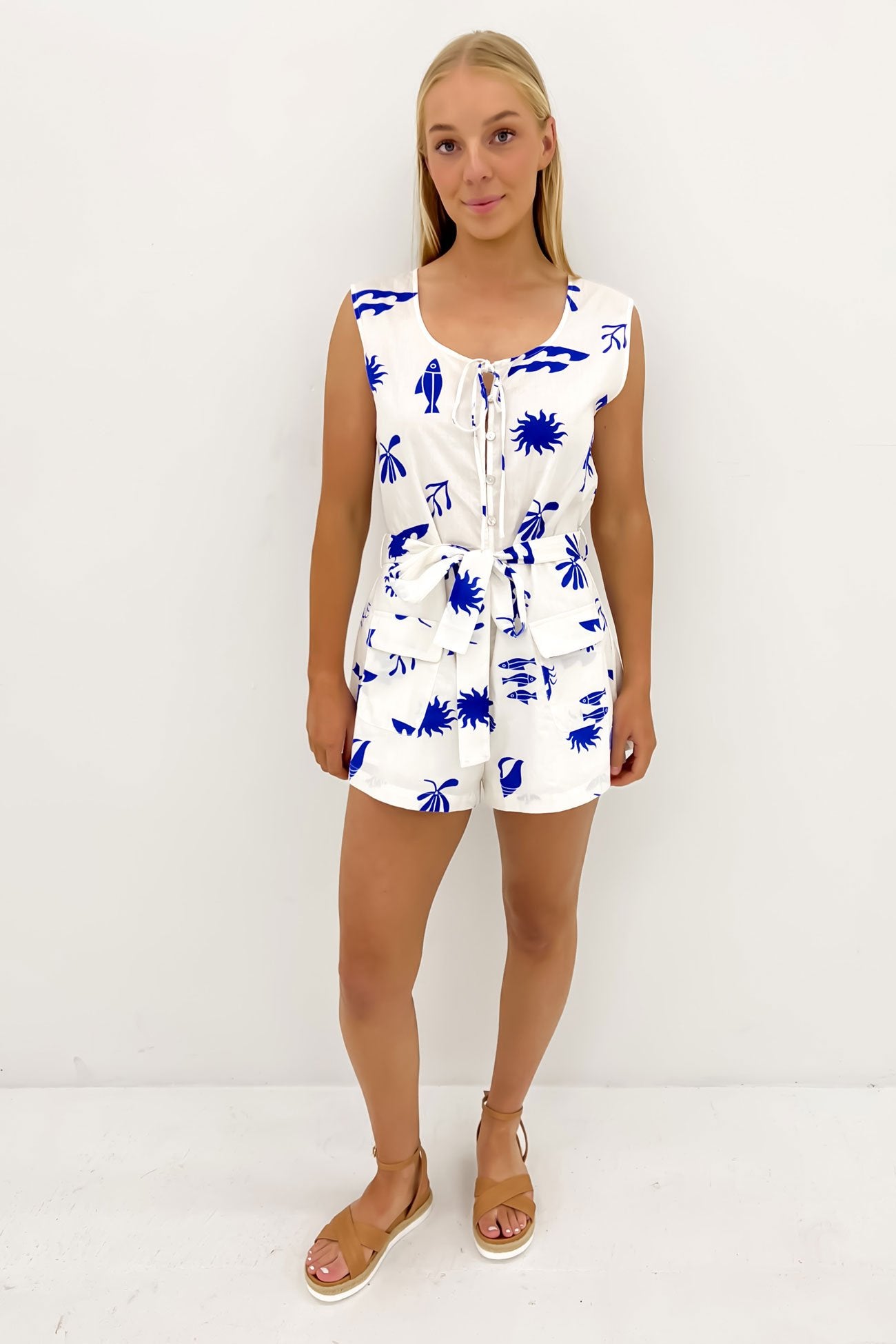 Sadie Playsuit White Blue