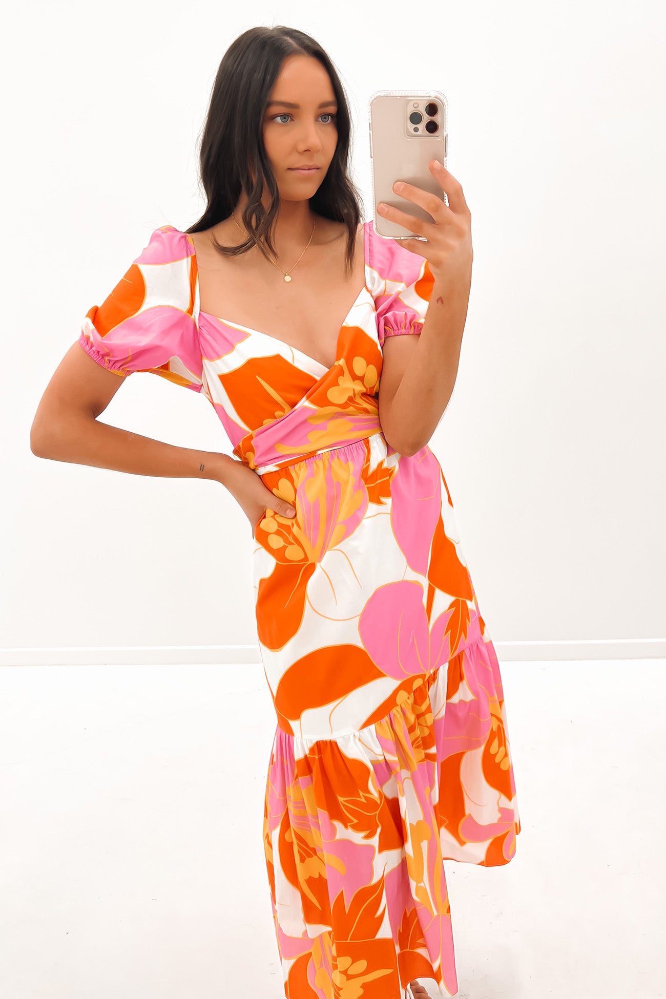 Sarann Midi Dress Orange Multi