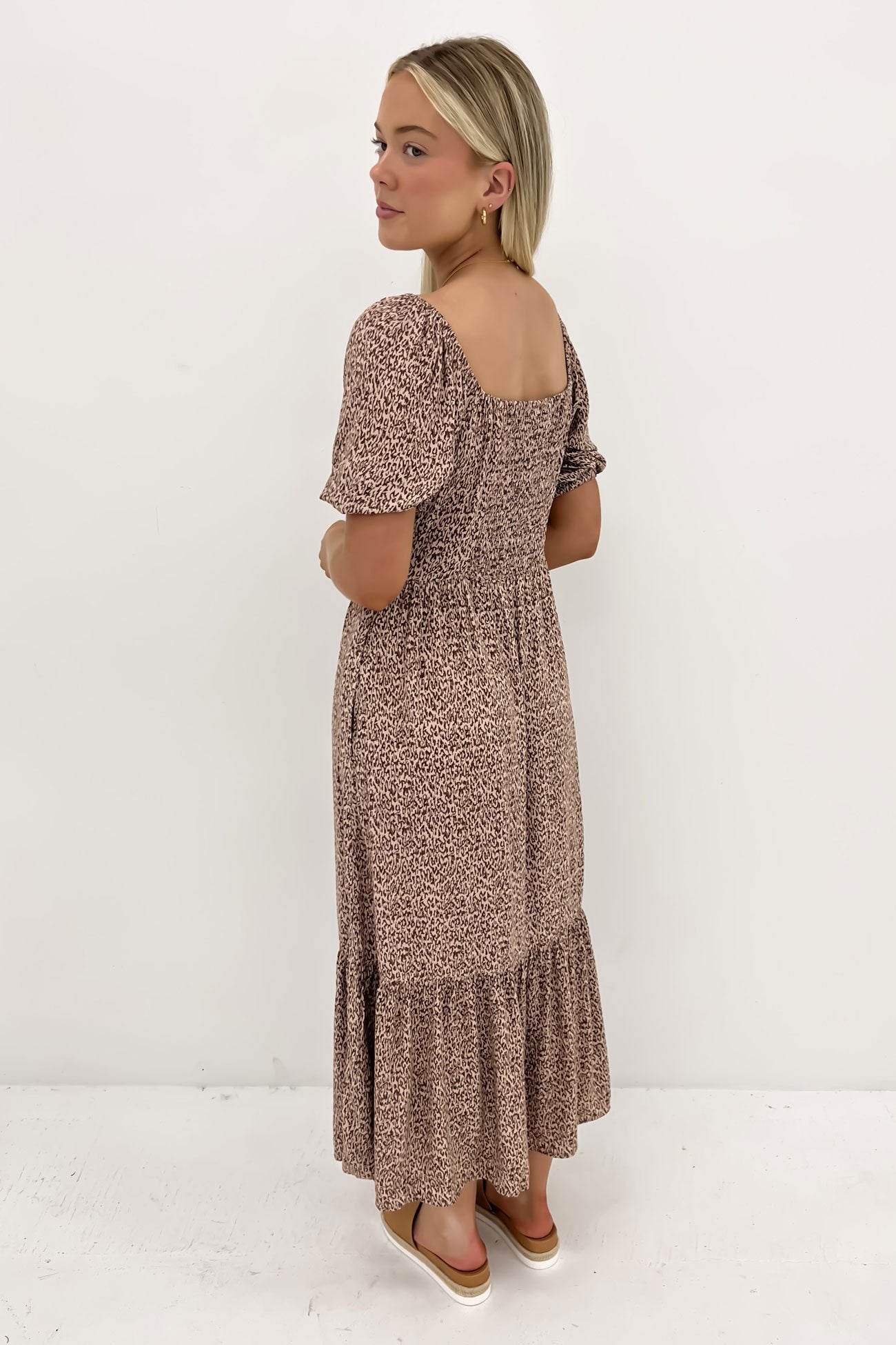 Scarlett Shirred Back Maxi Dress Micro Leopard