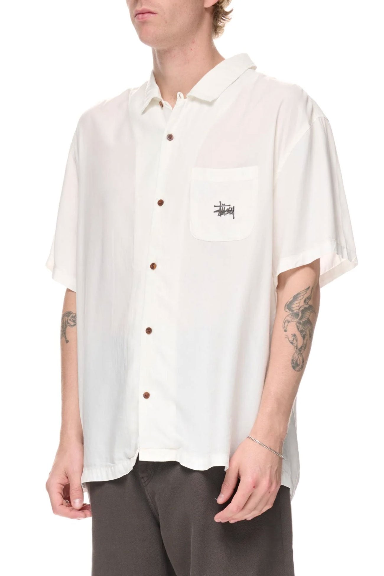 Pigment Dyed Tencel Short Sleeve Shirt Pigment Washed White