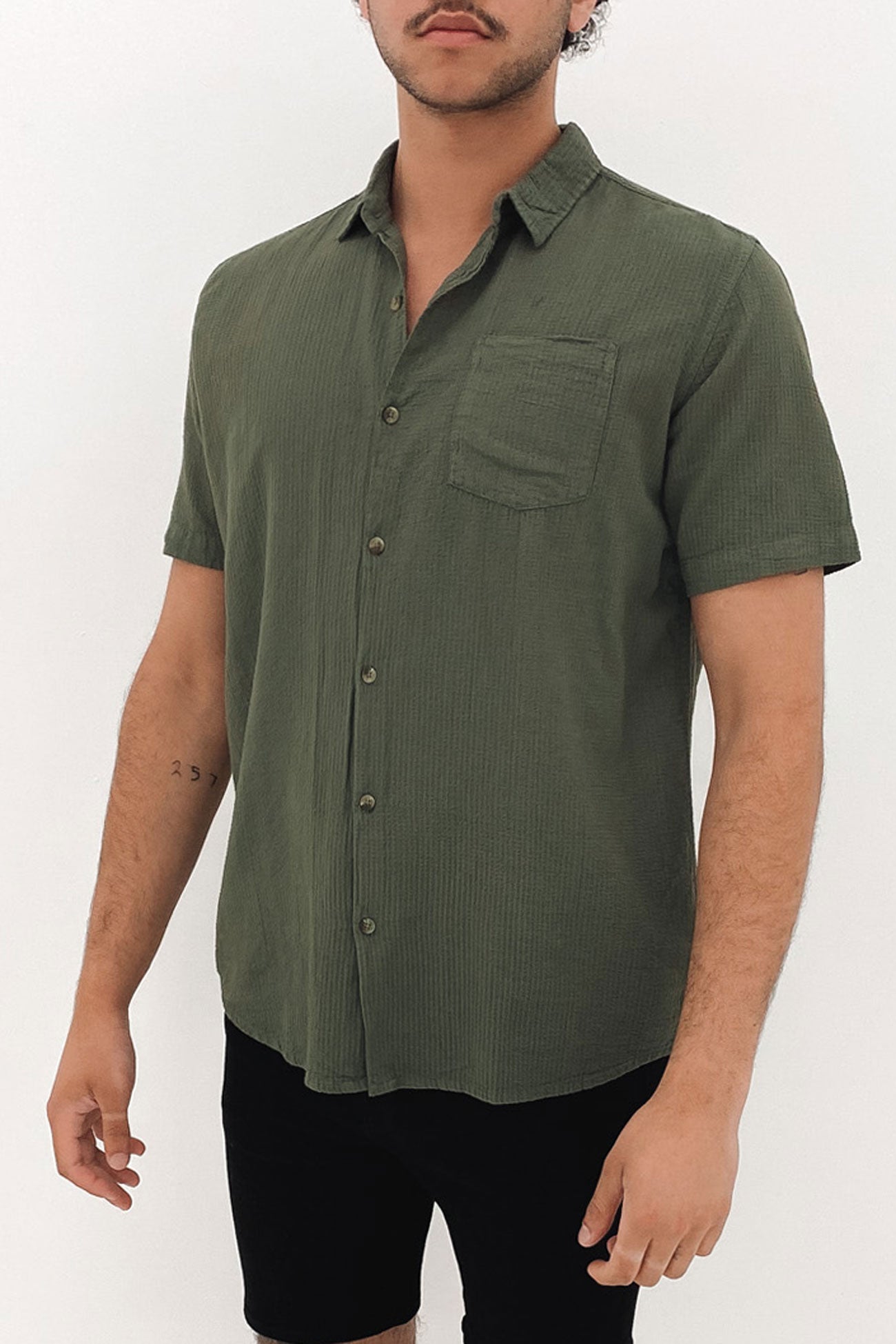 Seersucker Short Sleeve Shirt Green