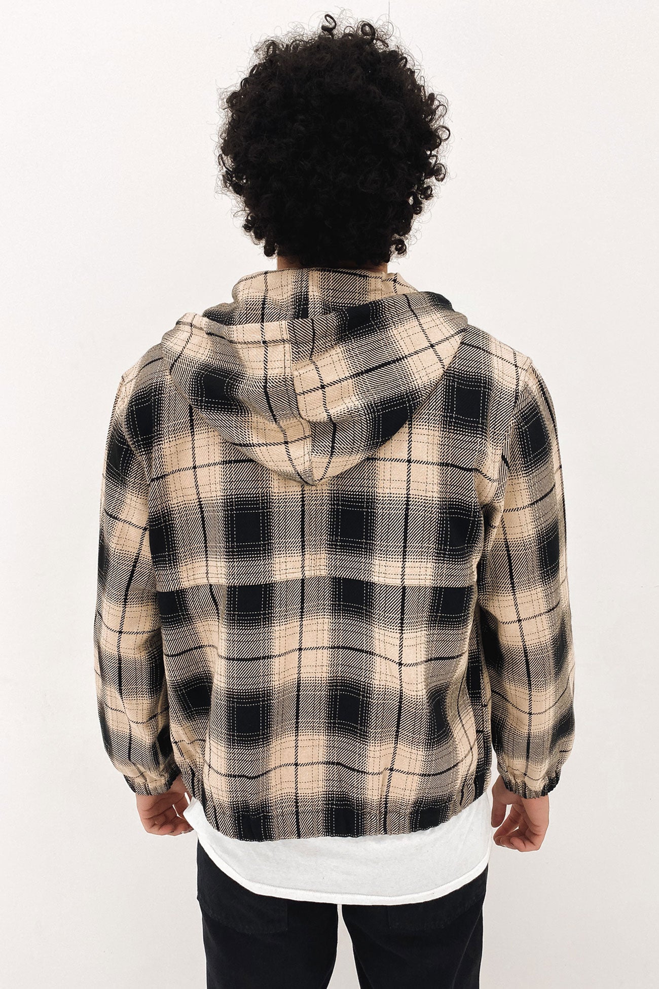 Shadow Plaid Zip Work Jacket Black Tan