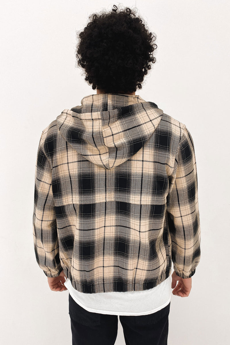 Shadow Plaid Zip Work Jacket Black Tan - Jean Jail