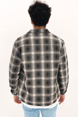 Shadow Plaid Zip Up Long Sleeve Shirt Black - Jean Jail