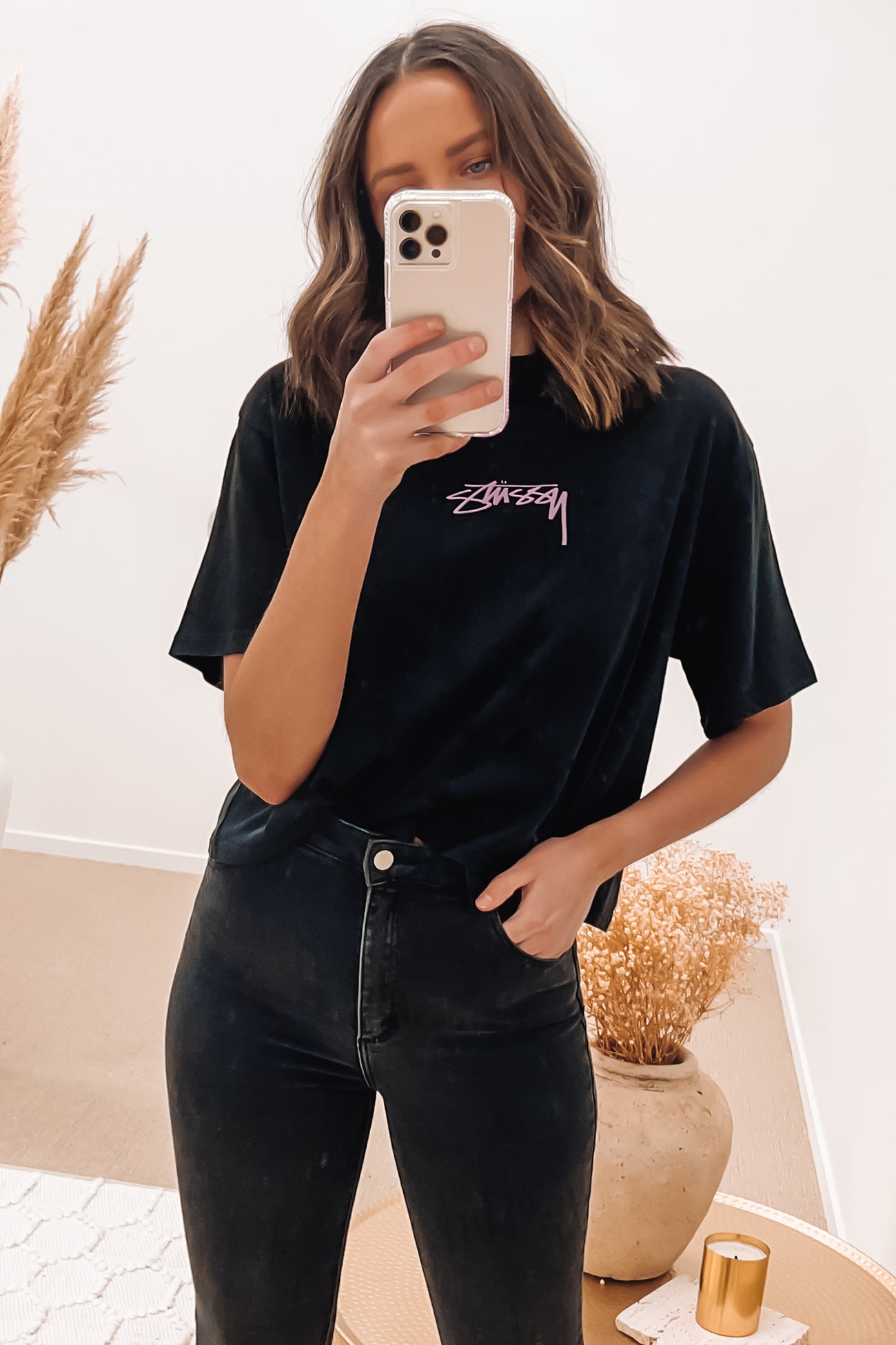 Shadow Script Boxy Tee Black