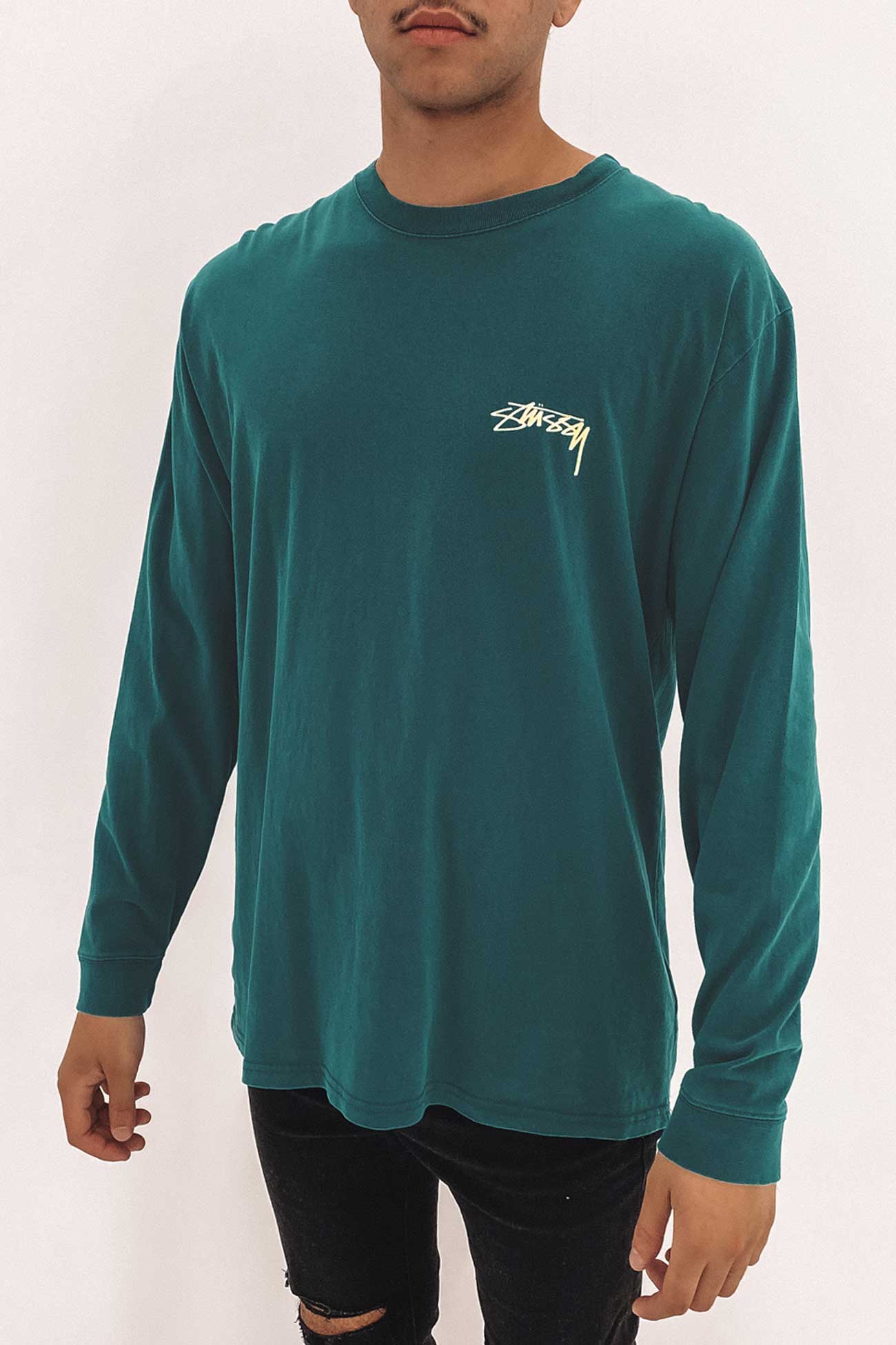 Shadow Script Long Sleeve Tee Pigment Dark Teal