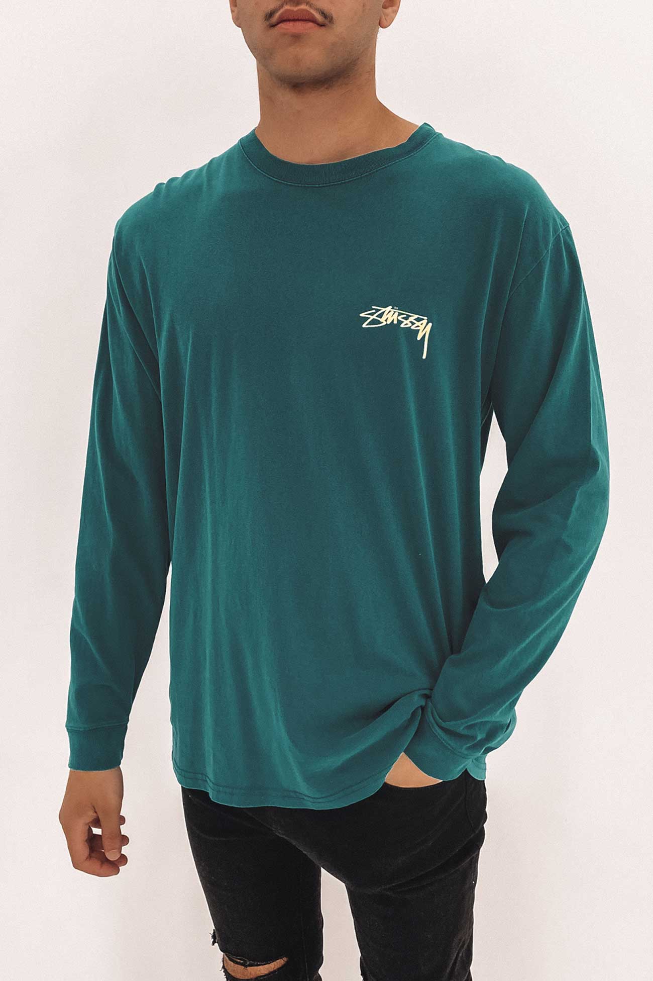 Shadow Script Long Sleeve Tee Pigment Dark Teal