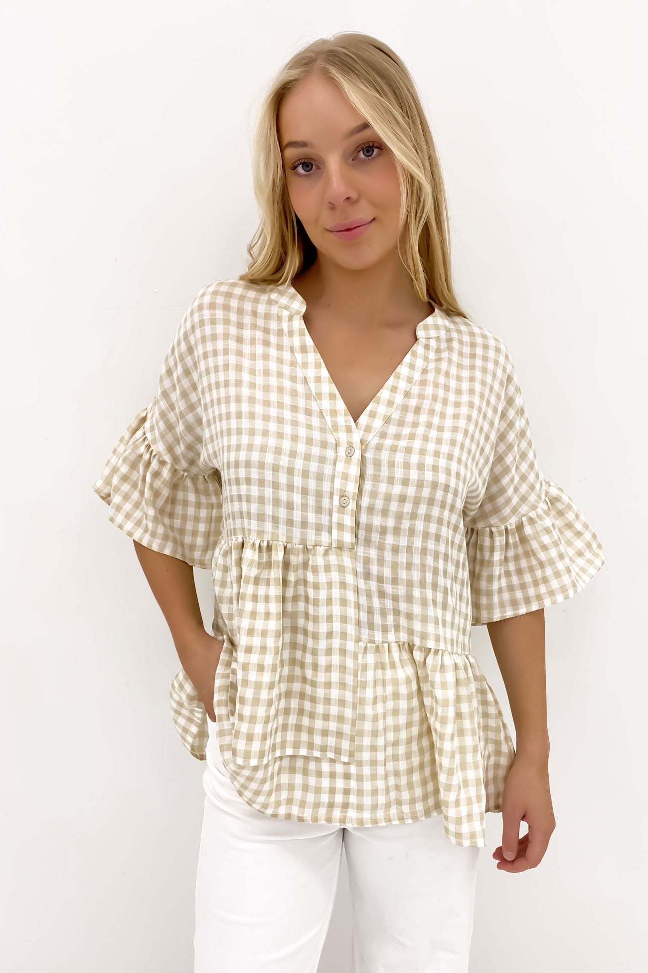 Shyla Top Latte Gingham