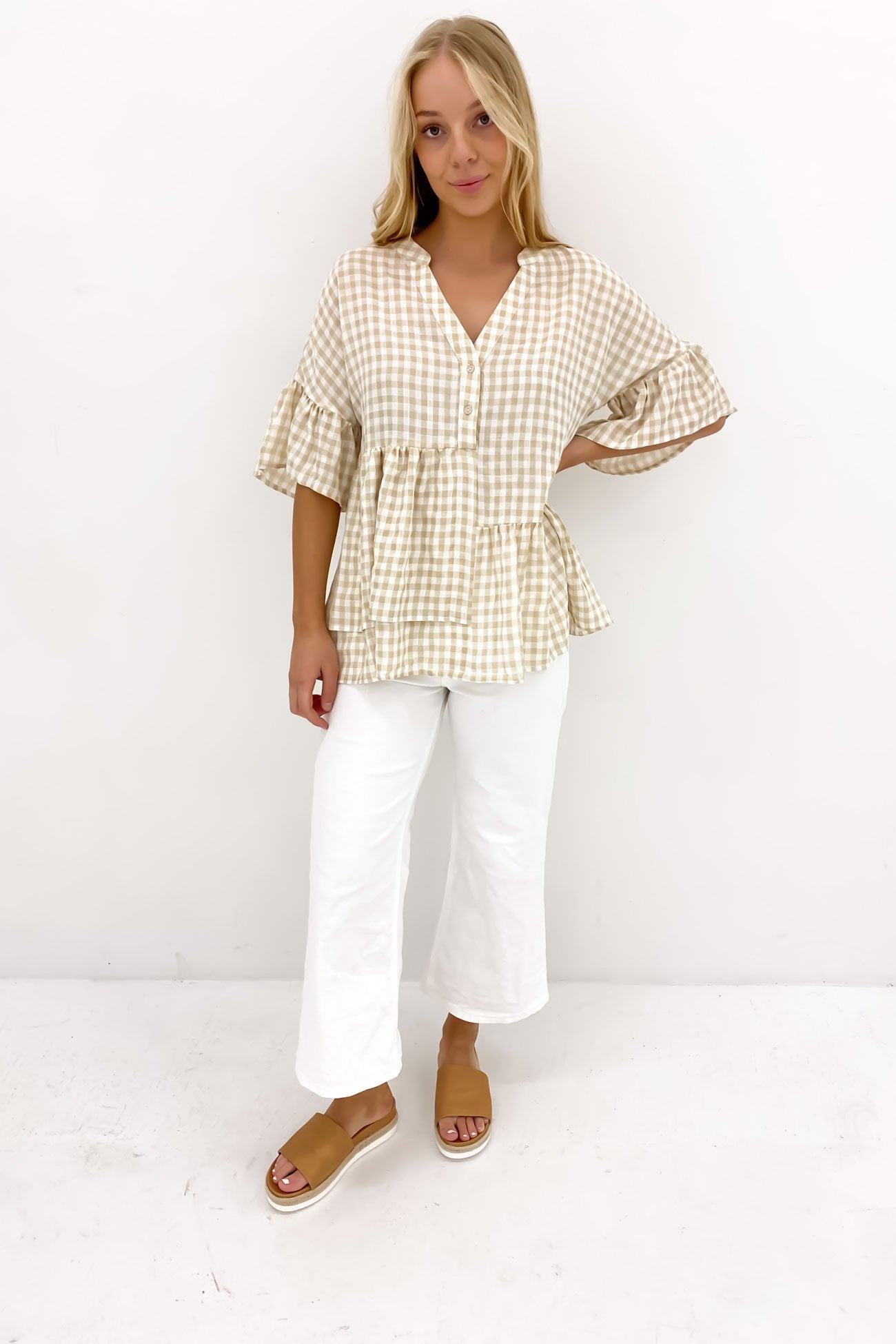 Shyla Top Latte Gingham