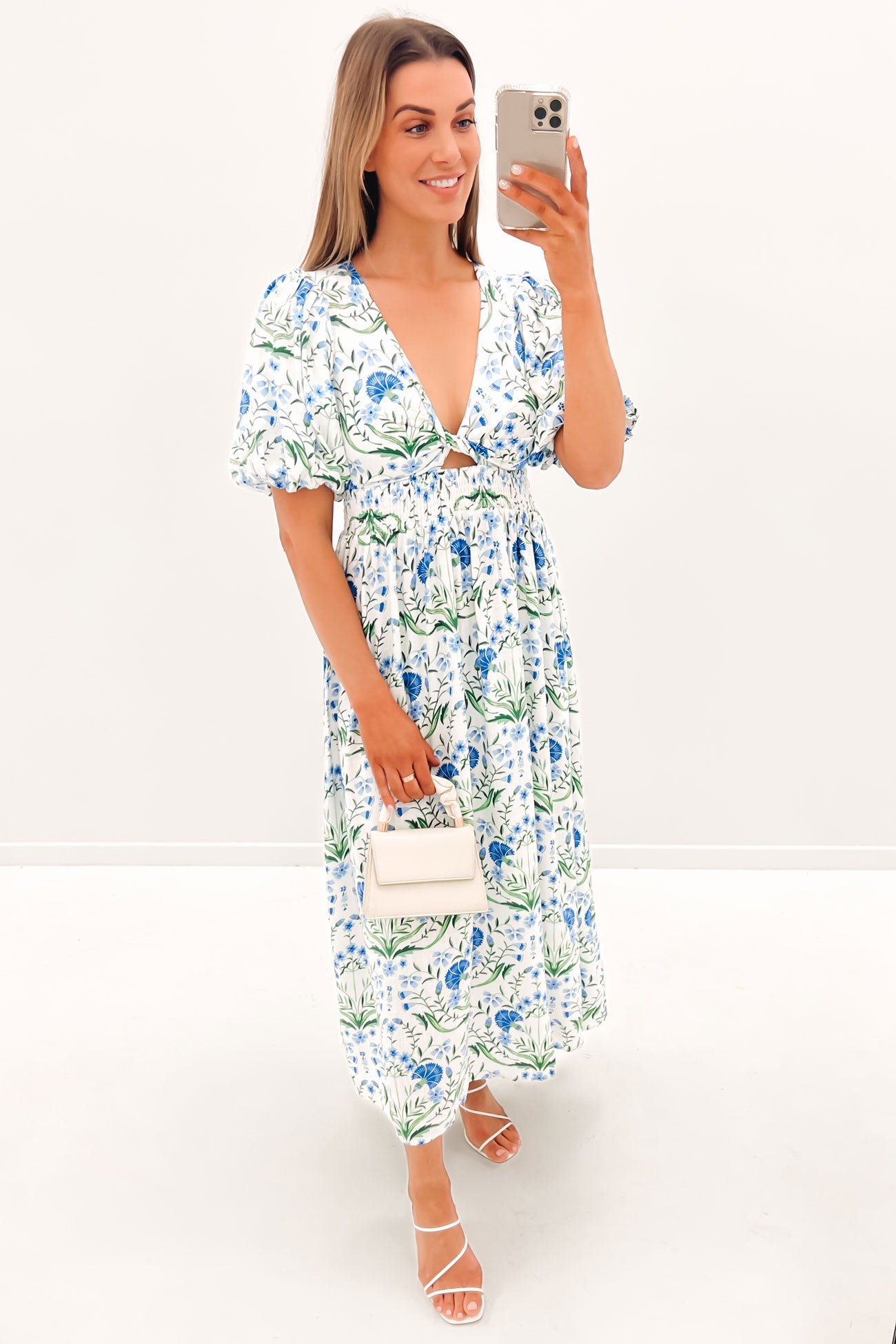 Sia Midi Dress White Floral