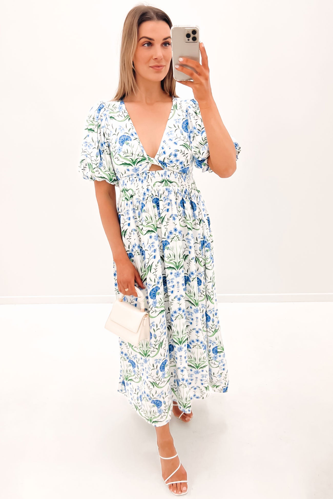 Sia Midi Dress White Floral