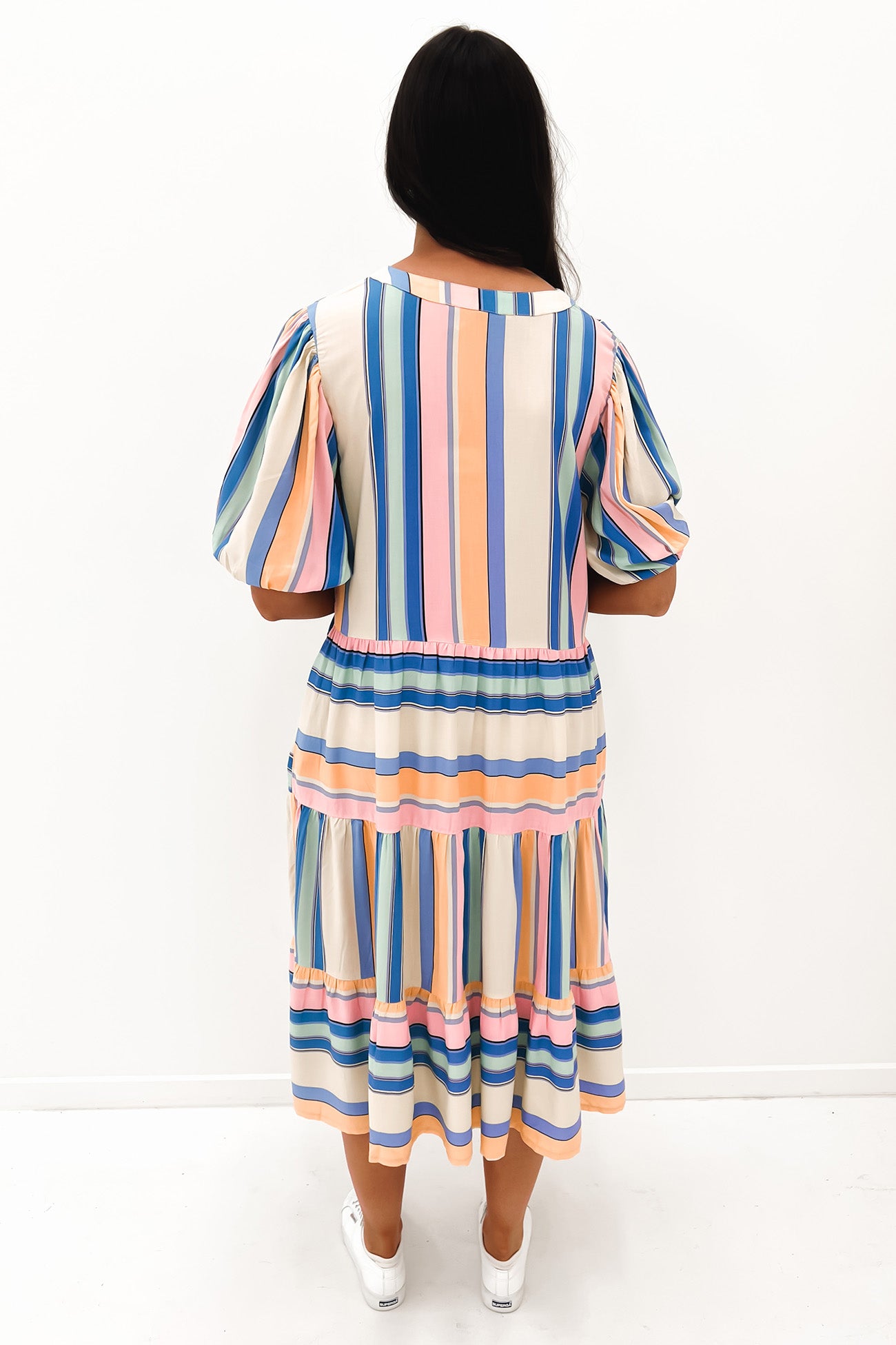 Sienna Midi Dress Pink Blue Stripe