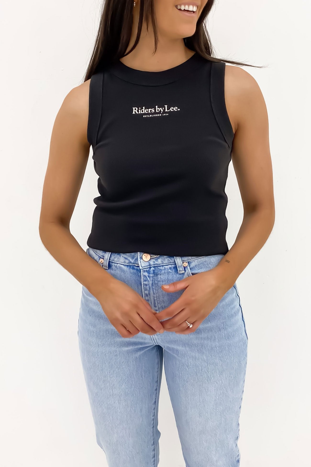 Slim Rib Tank Worn Black