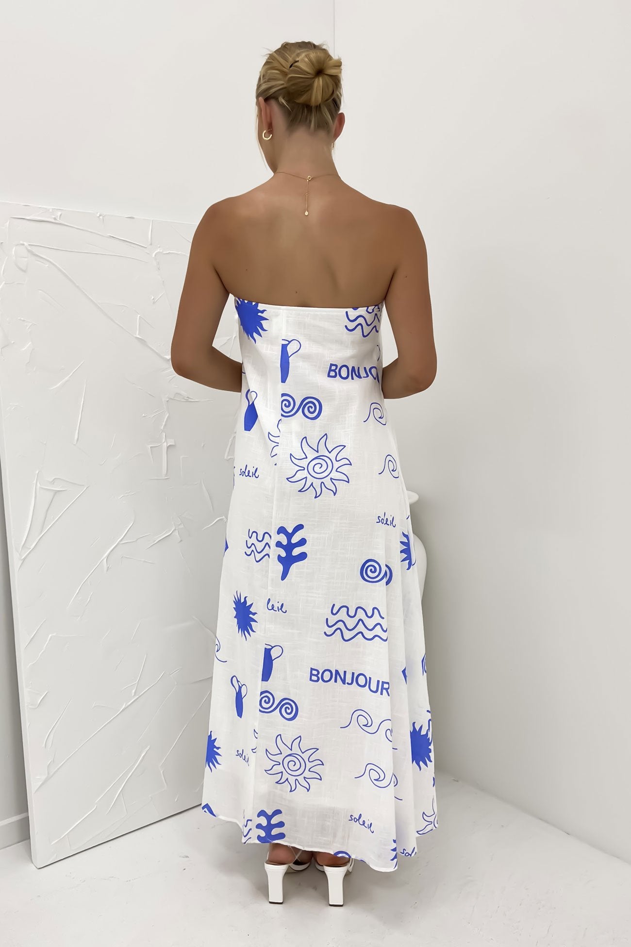 Sloane Maxi Dress White Blue Bonjour