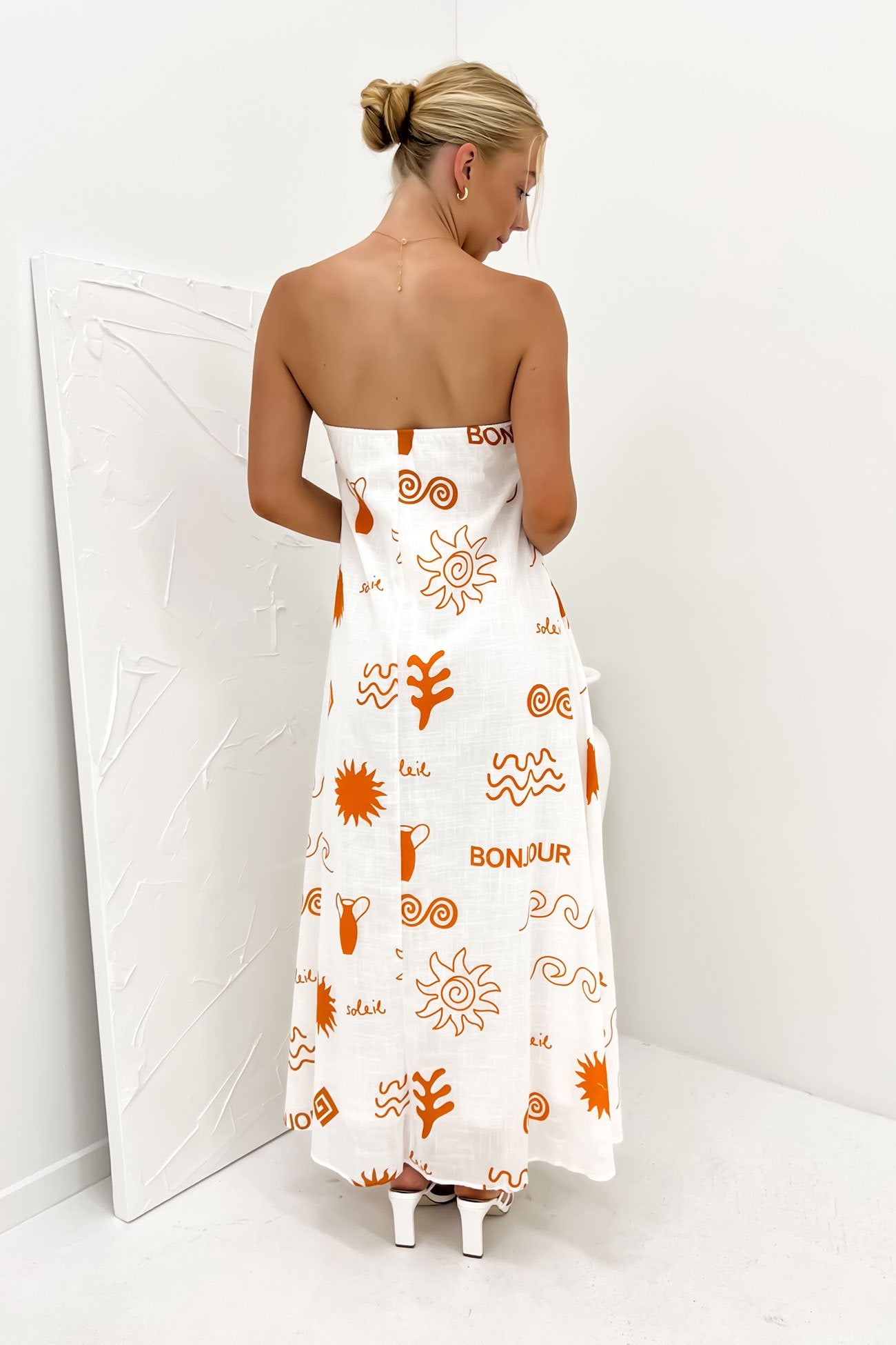 Sloane Maxi Dress White Orange Bonjour