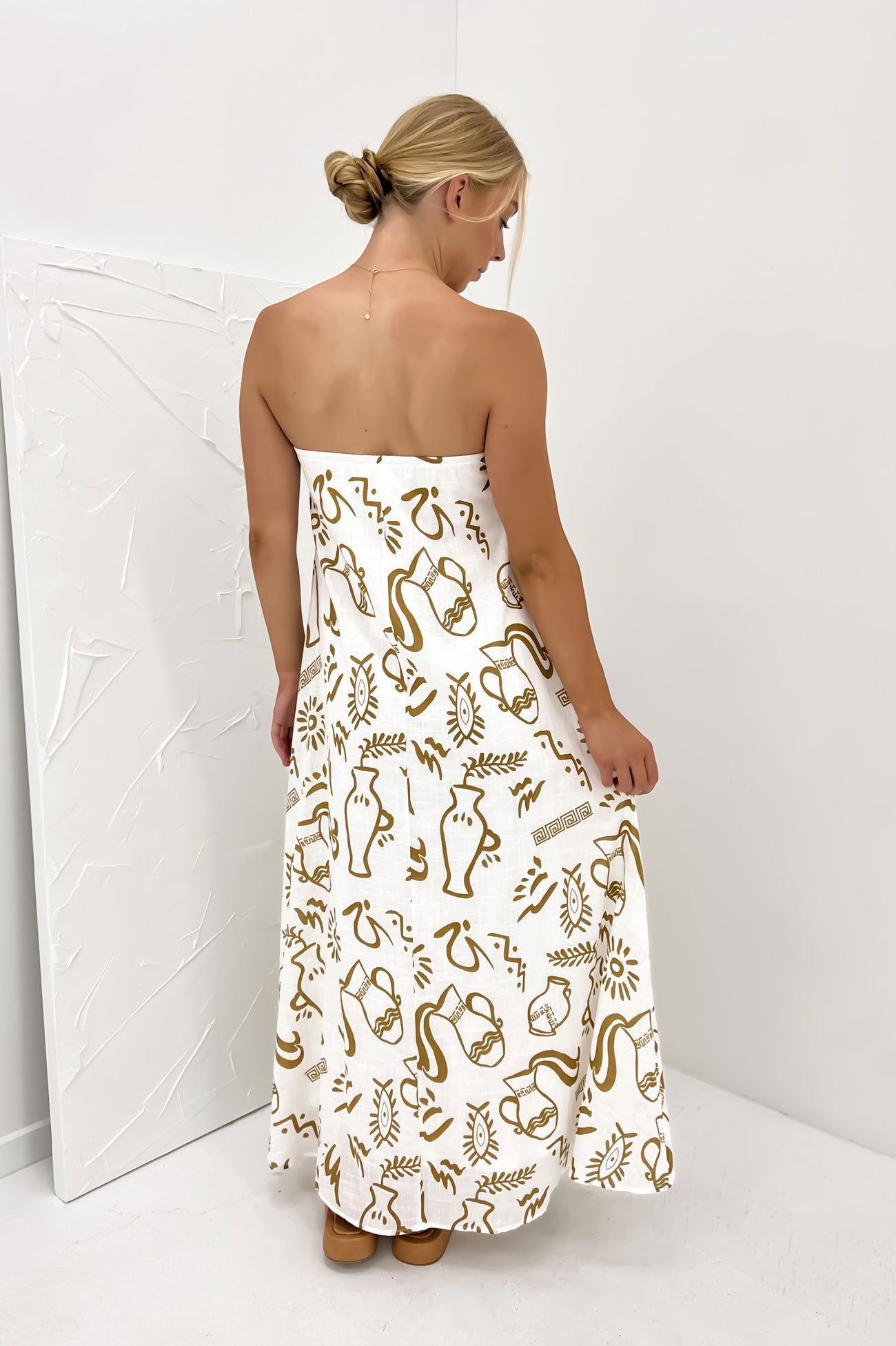 Sloane Maxi Dress White Tan Aztec Vase