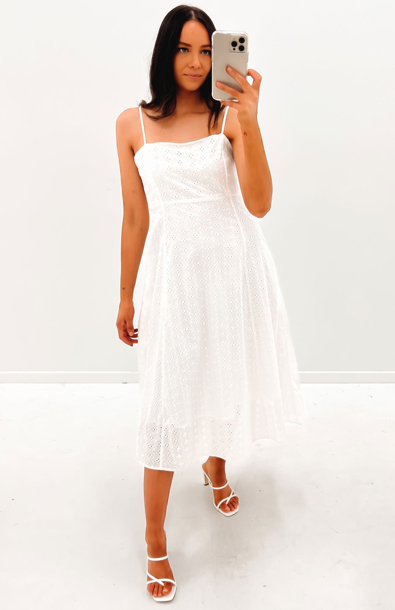 Sofia Embroidered Midi Dress White