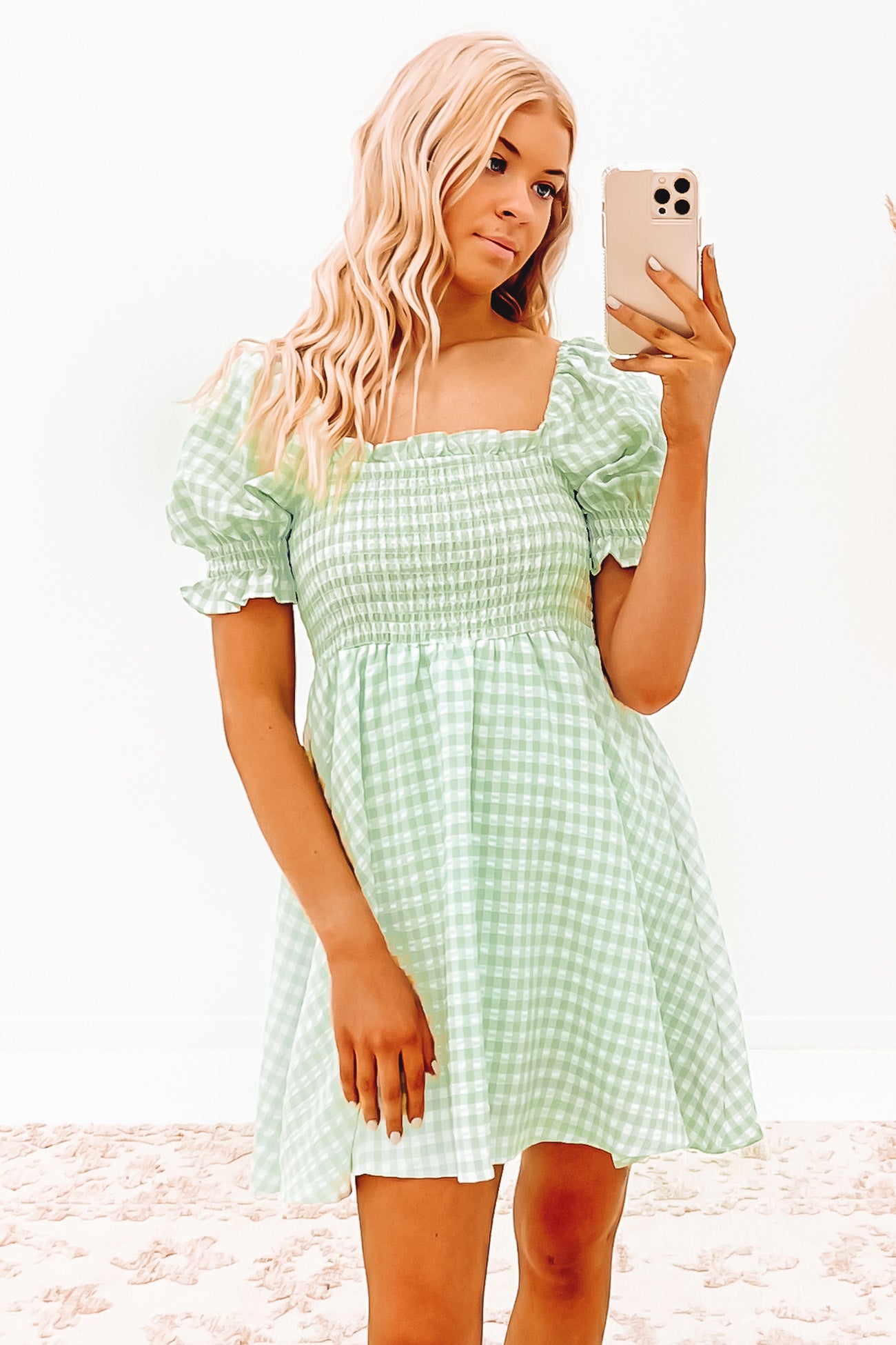 Sola Mini Dress Sage Check