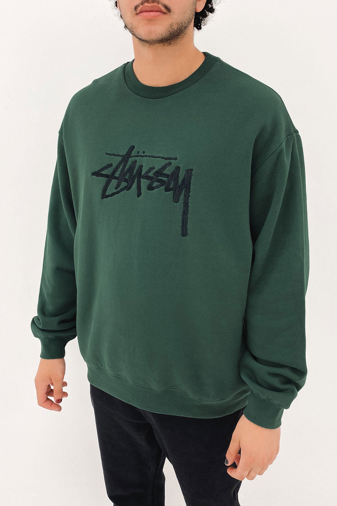 Solid Stock Embroidery Crew Fern Green