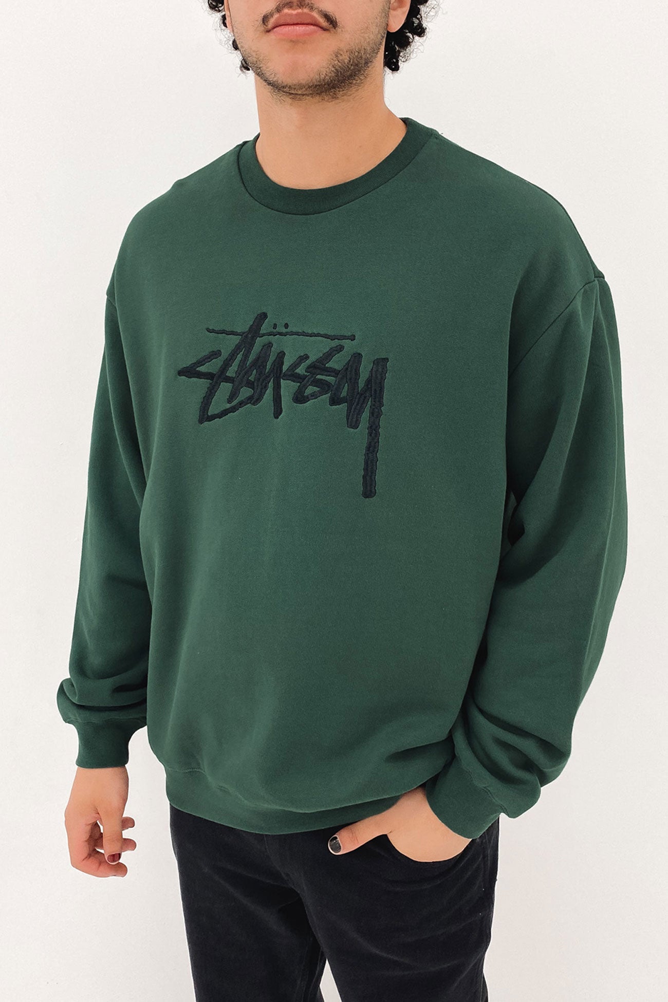 Solid Stock Embroidery Crew Fern Green