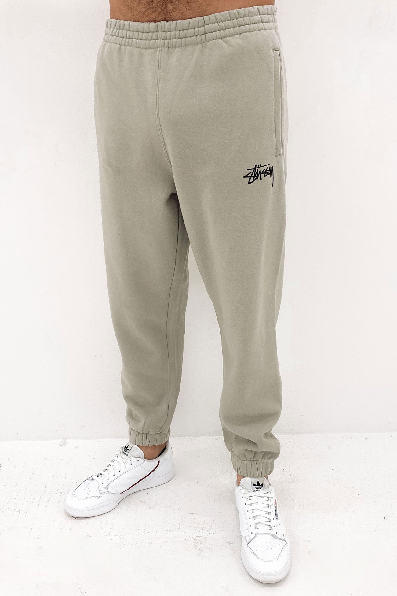 Solid Stock Embroidery Trackpant Stone