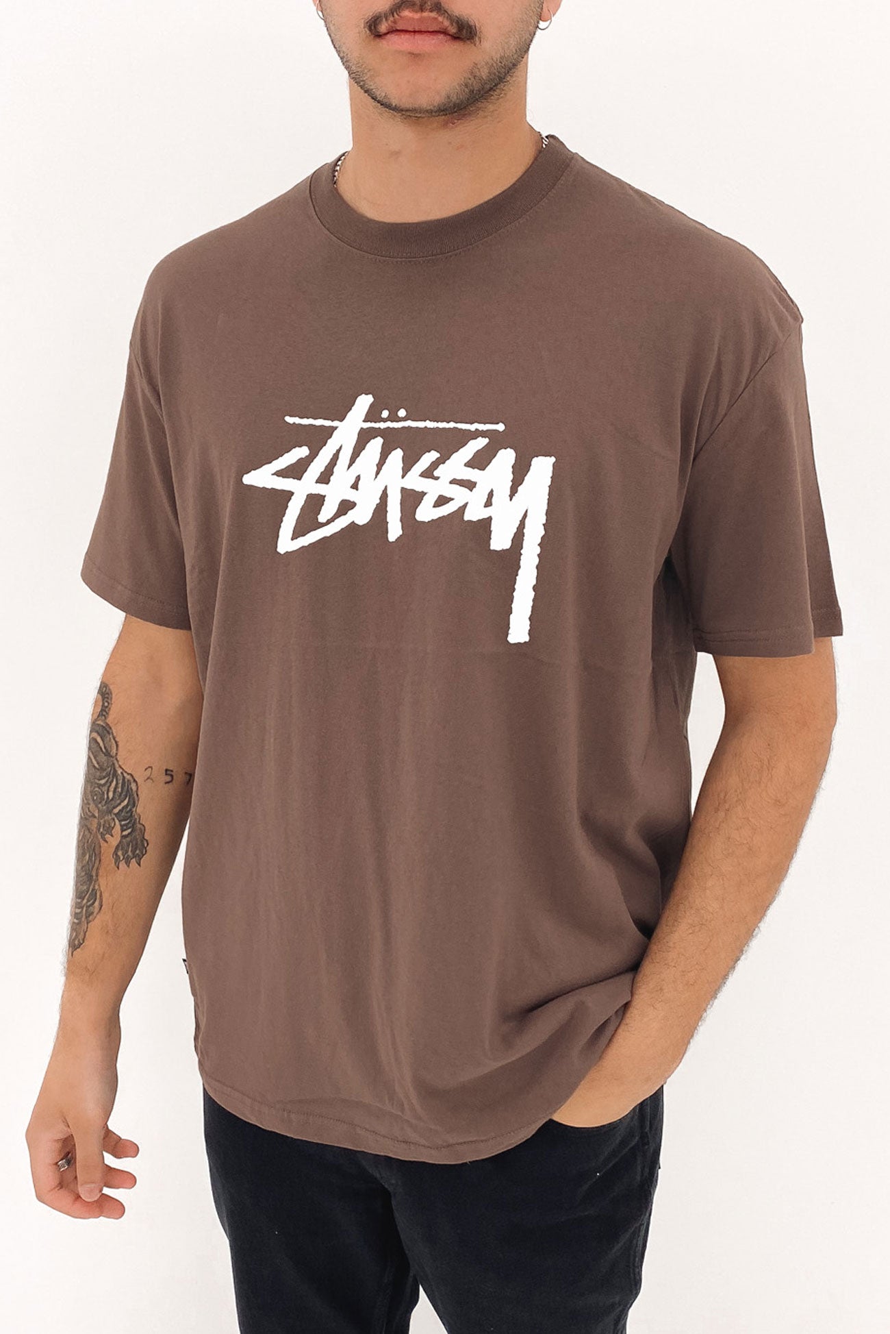 Solid Stock Short Sleeve Tee Brown White