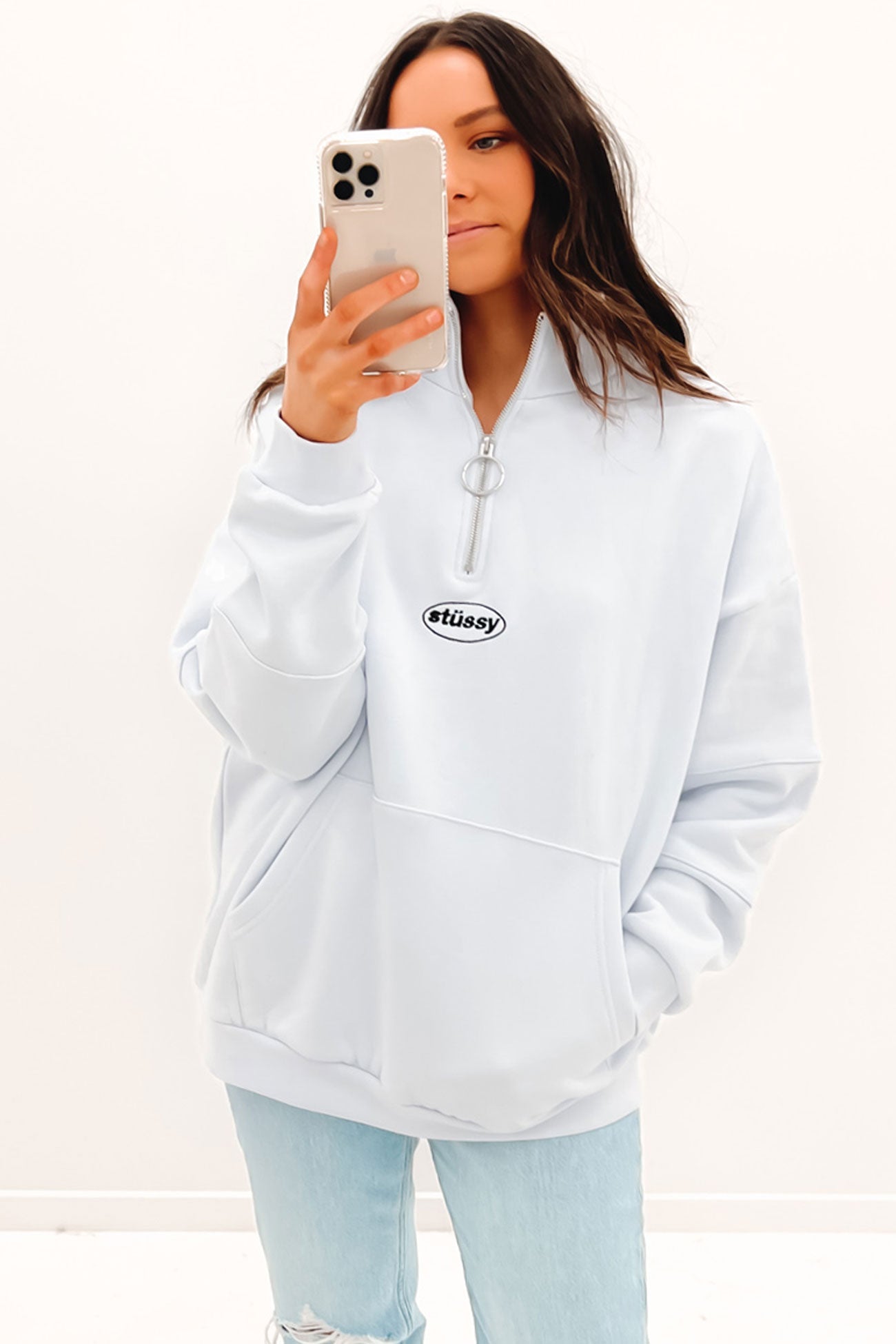 Soul Panelled 1/4 Zip Fleece White