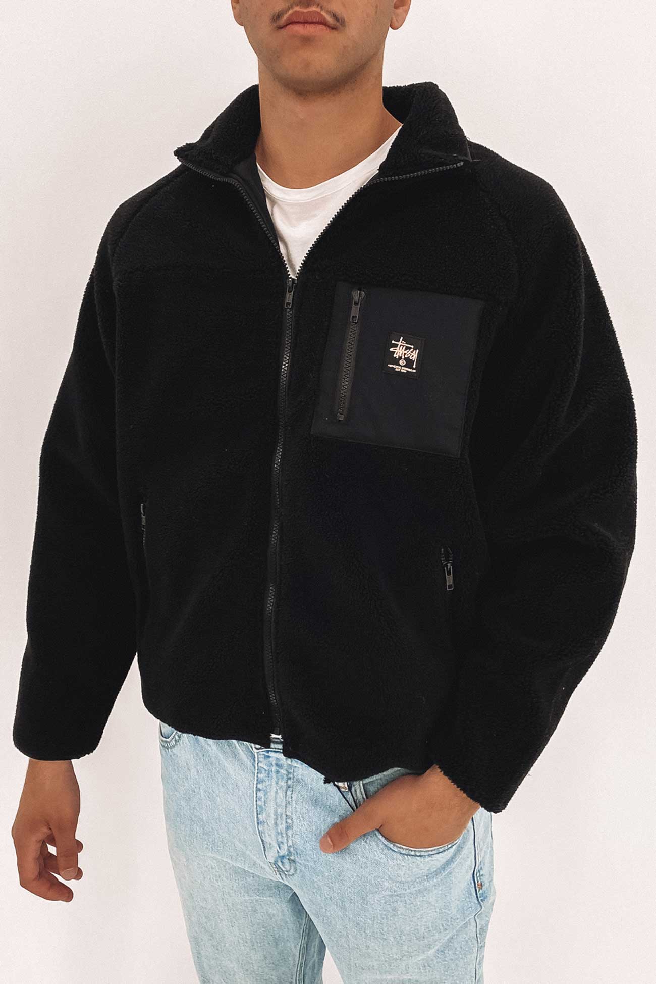 Stock Raglan Sherpa Jacket Black