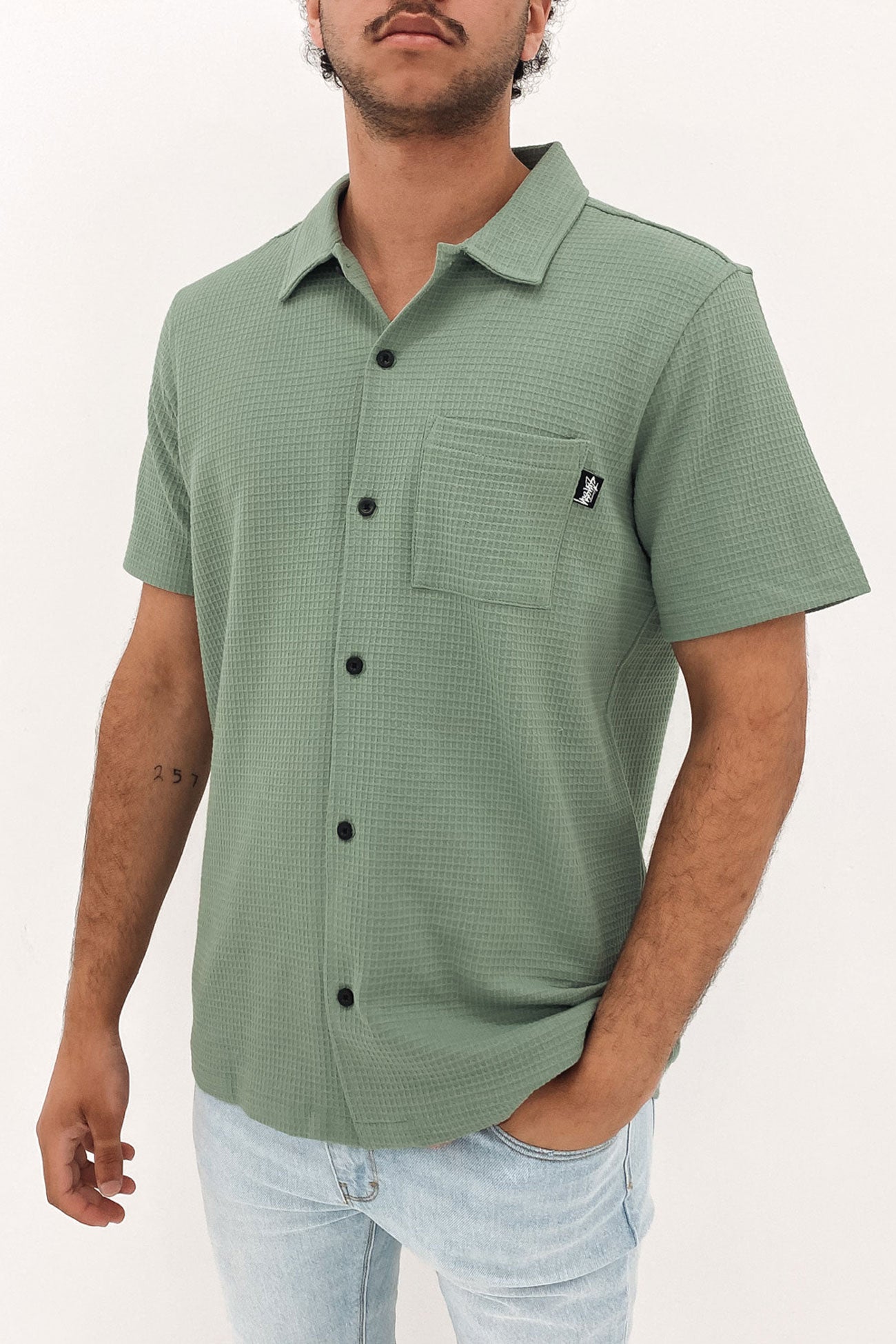 Stussy Waffle Shirt Sage Green