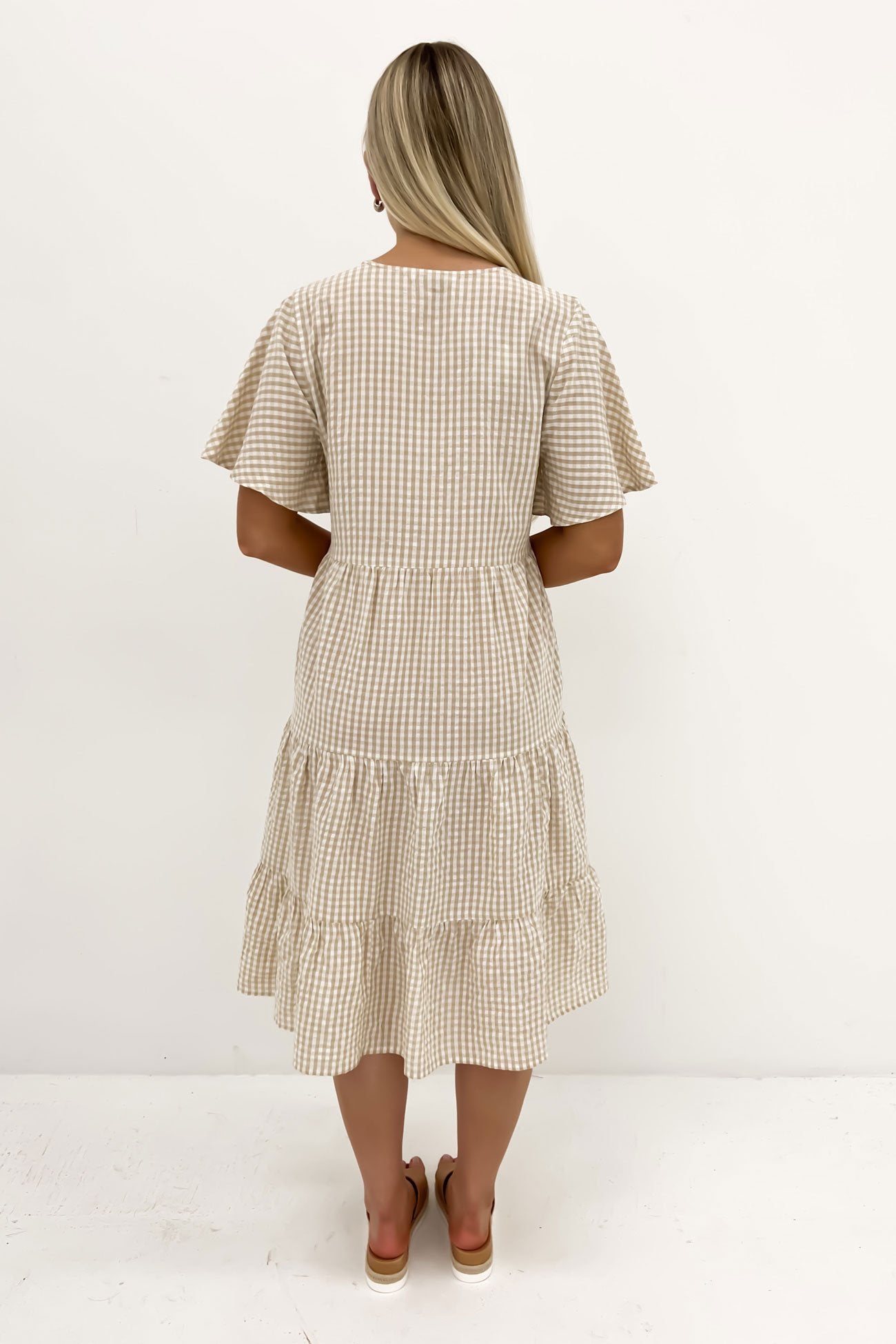 Summer Midi Dress Latte Gingham