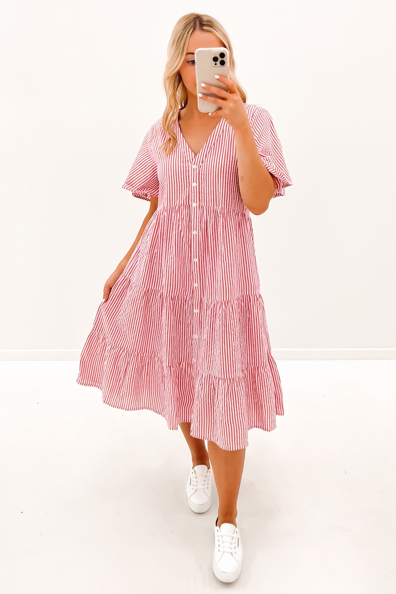 Summer Midi Dress Pink Stripe