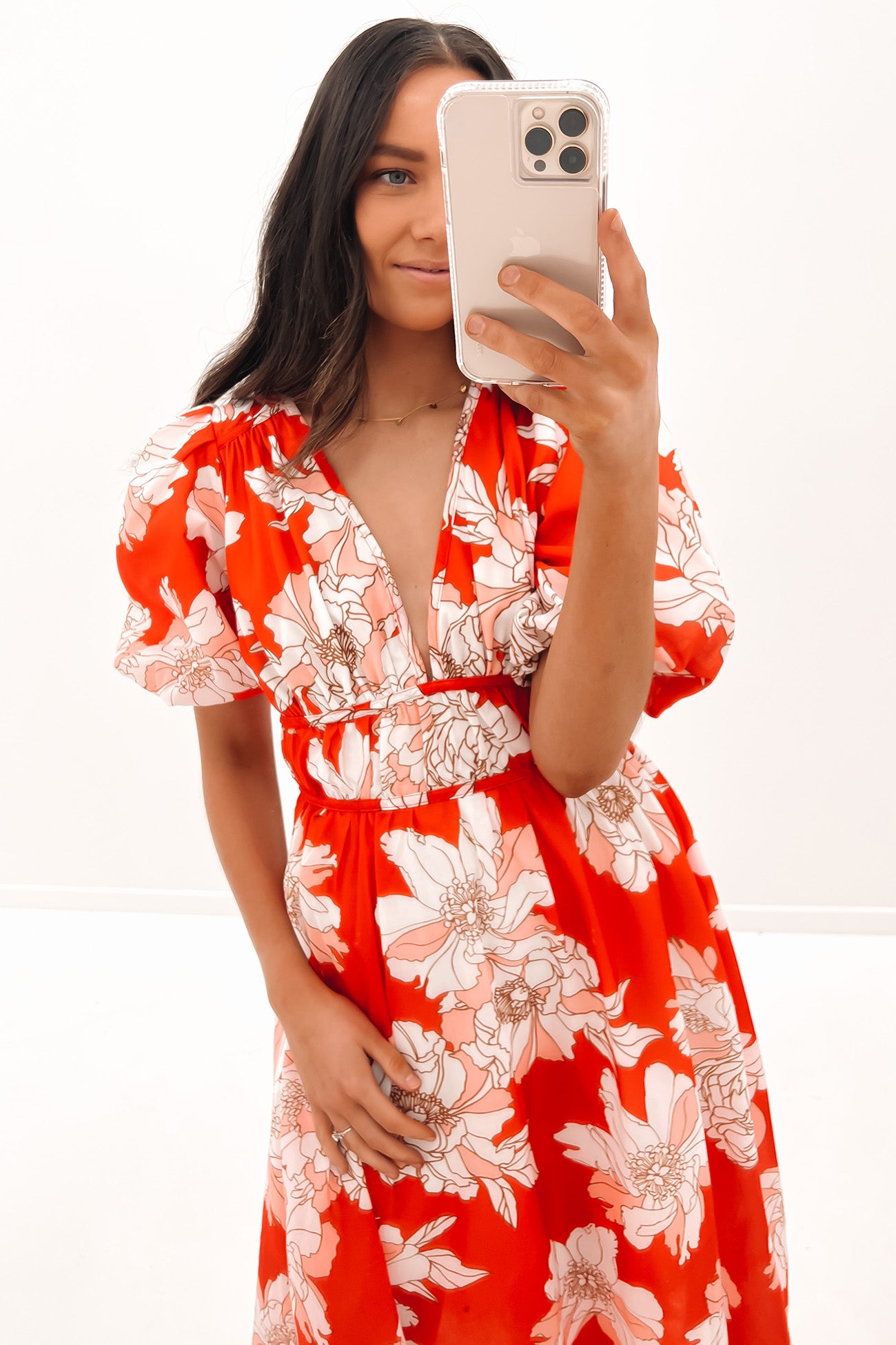 Tali Midi Dress Red Floral