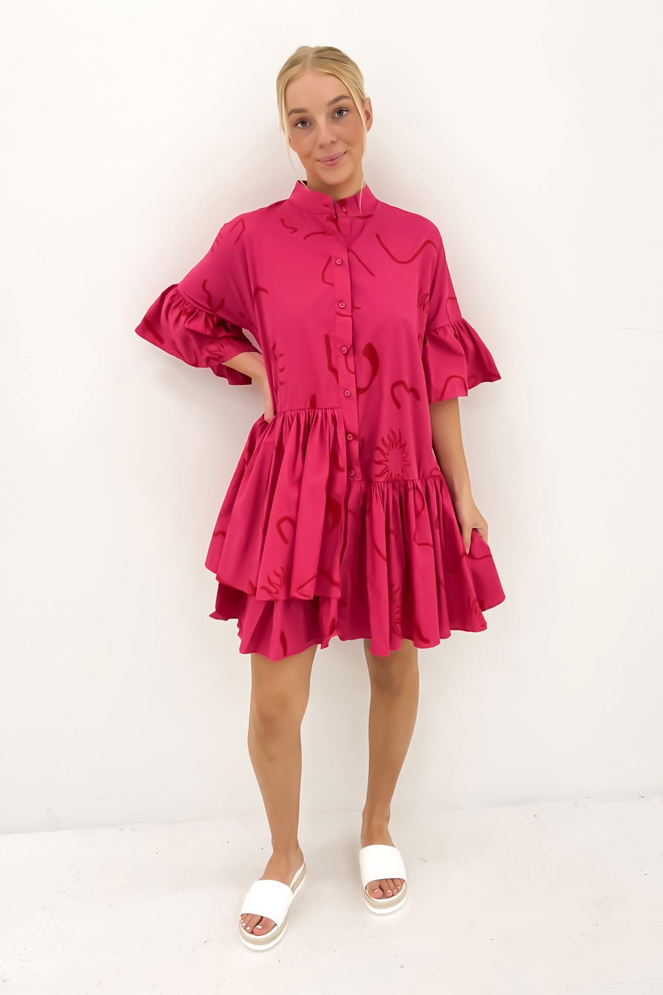 Talia Mini Dress Pink Red Sun Swirl