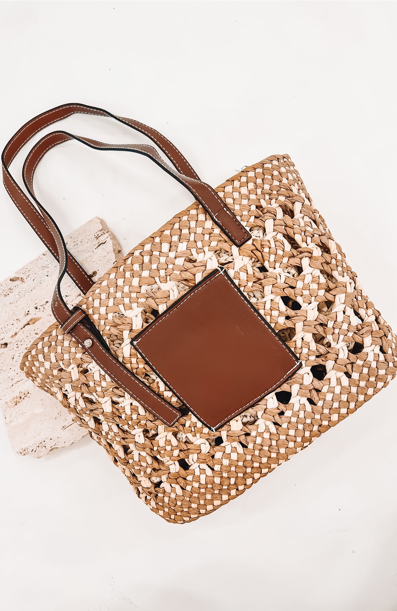 Tanner Woven Straw Bag Tan