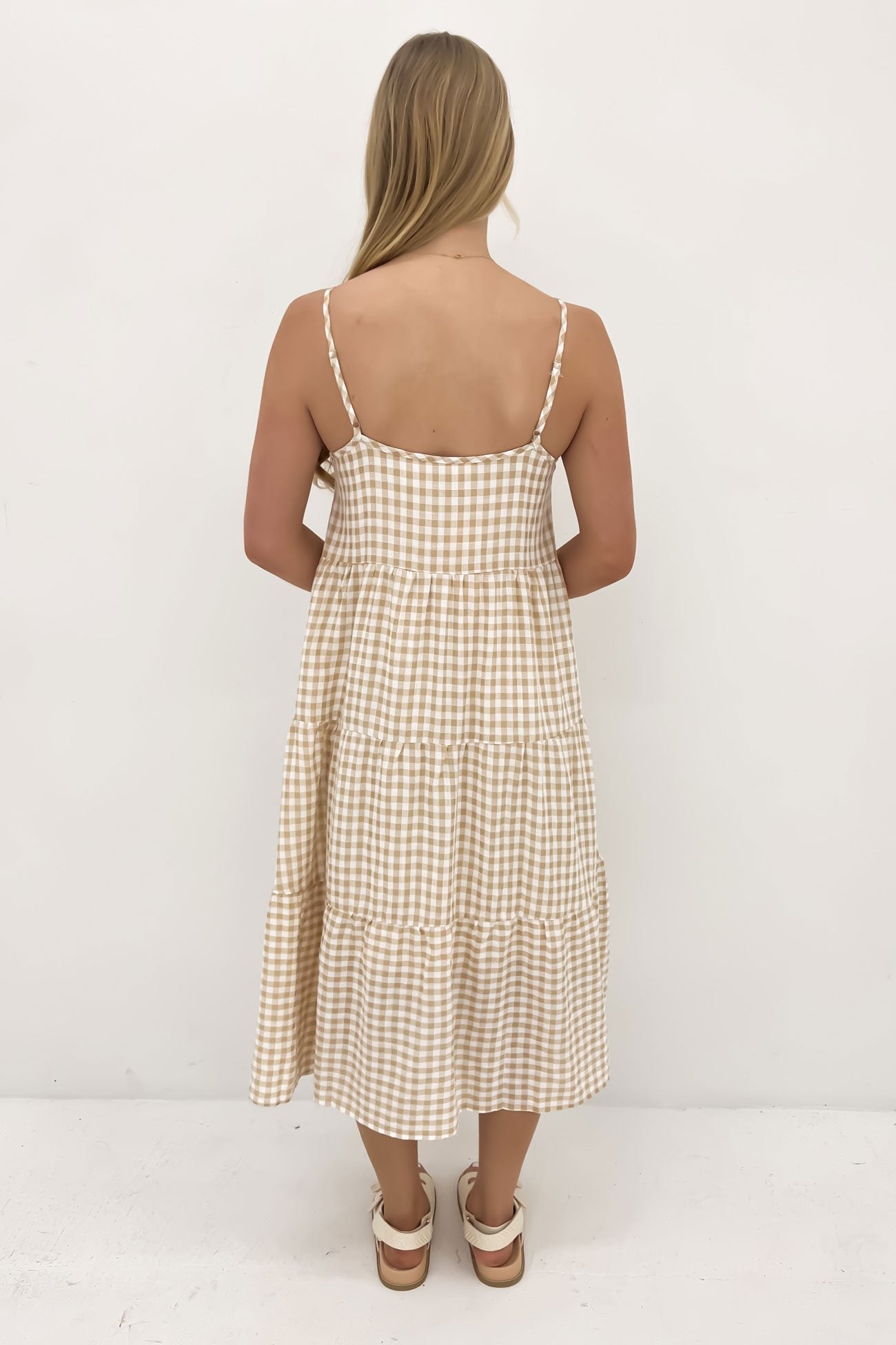 Tarah Midi Dress Beige Check