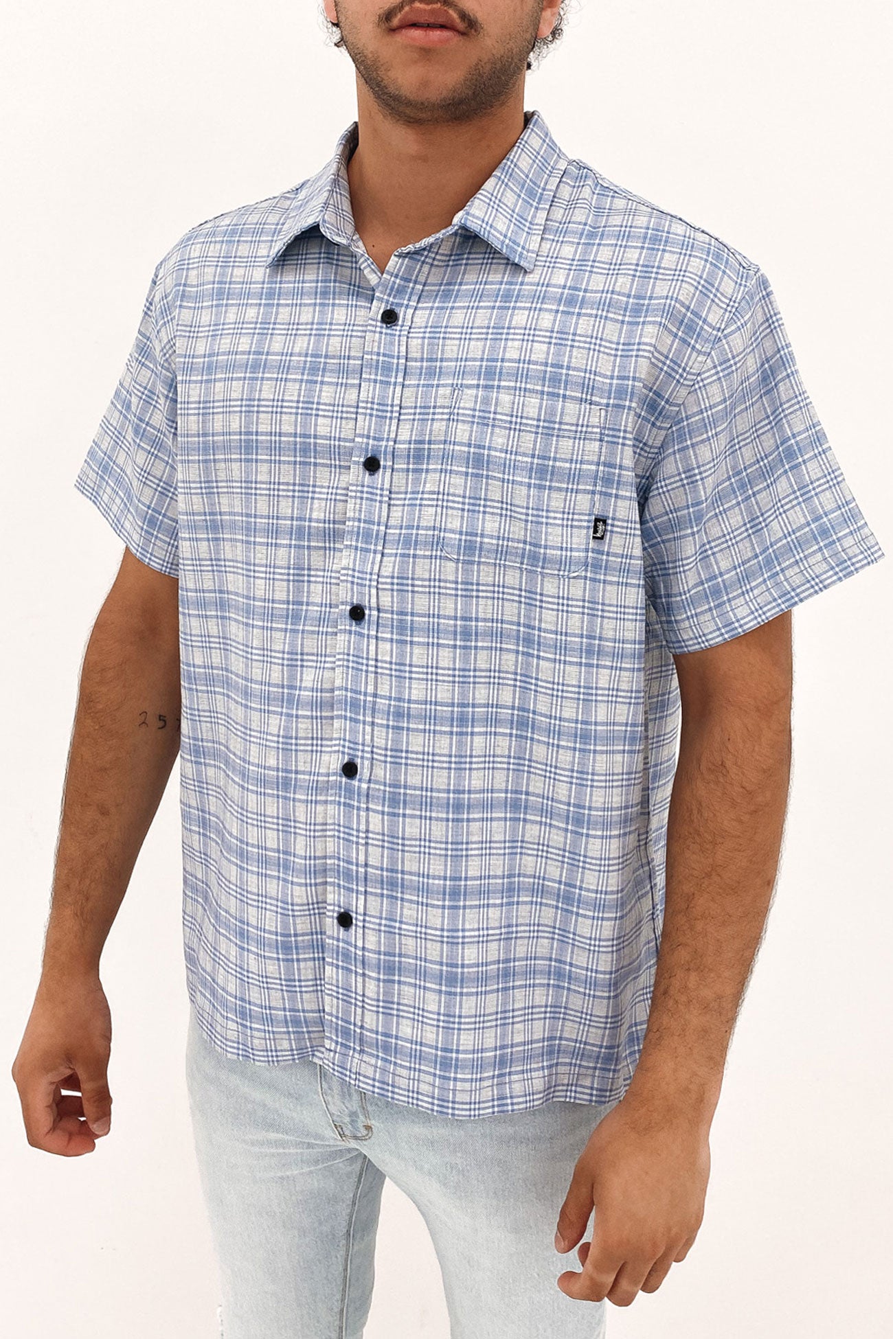 Textile Check Short Sleeve Shirt Blue