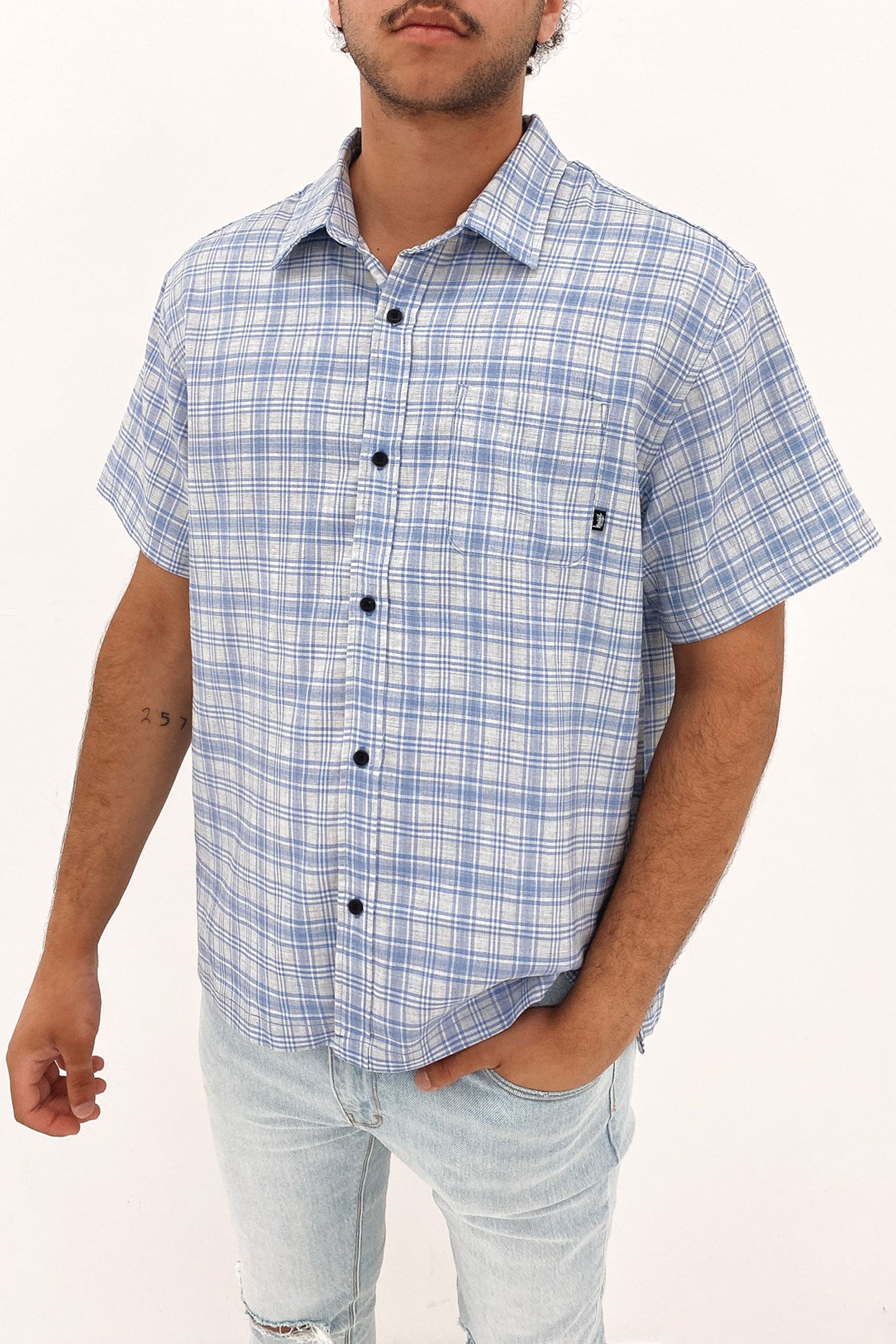 Textile Check Short Sleeve Shirt Blue