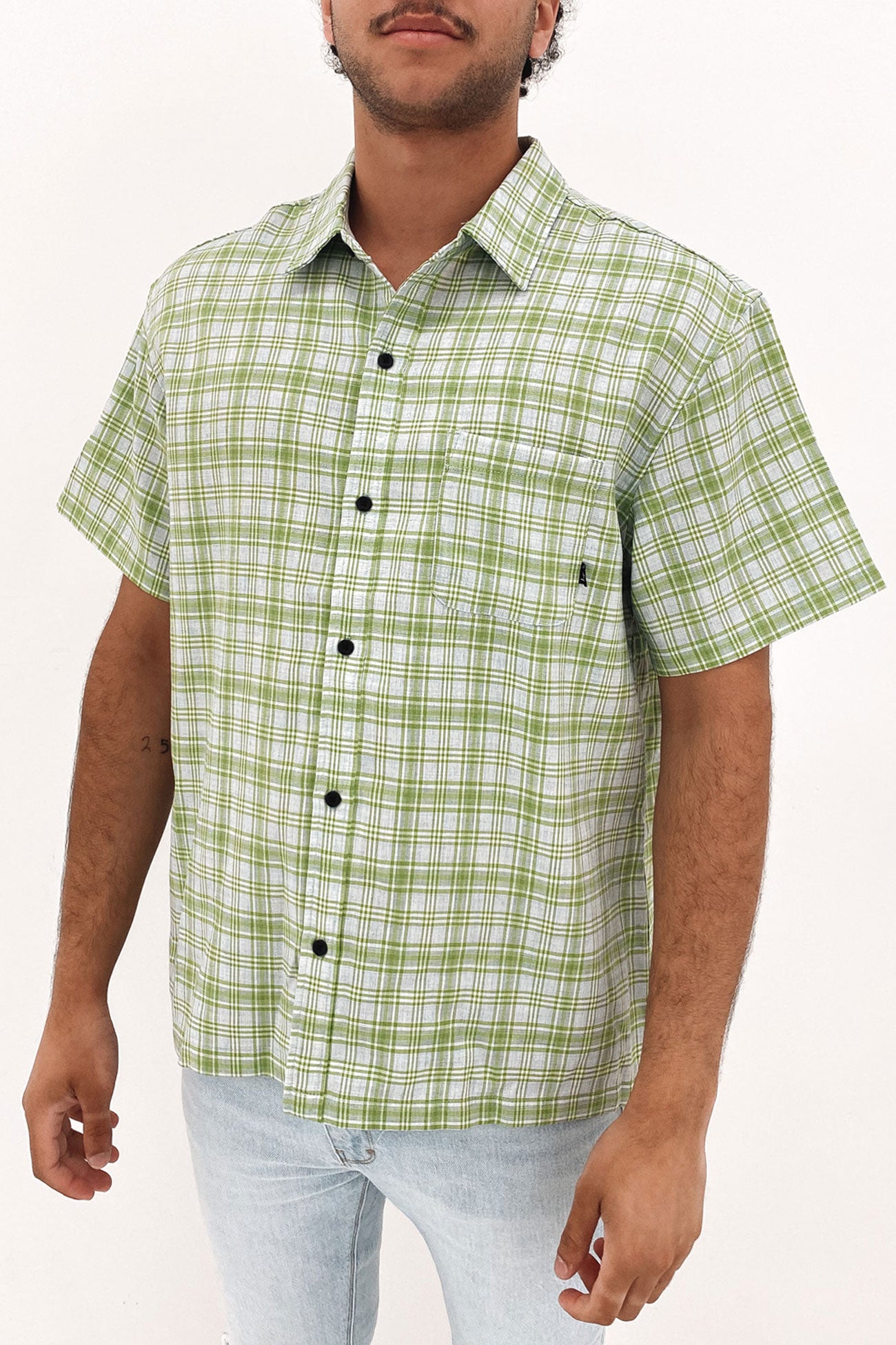 Textile Check Short Sleeve Shirt Green